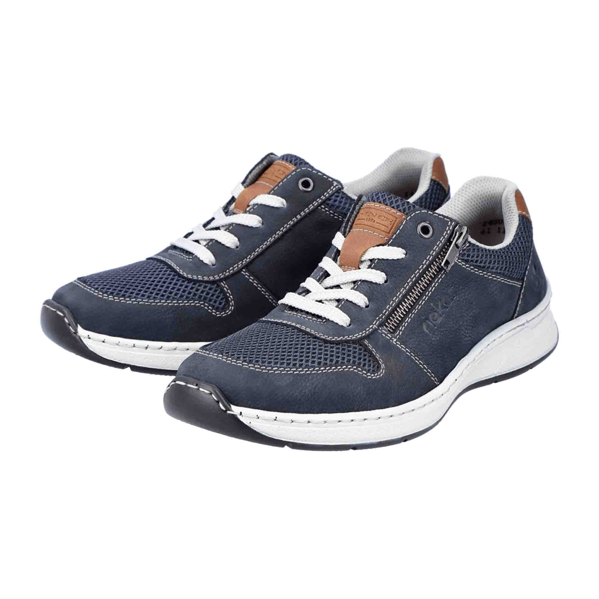 Rieker Men's Ocean Blue Leather Lace Up Shoes with Easy Zip and Comfort Sole