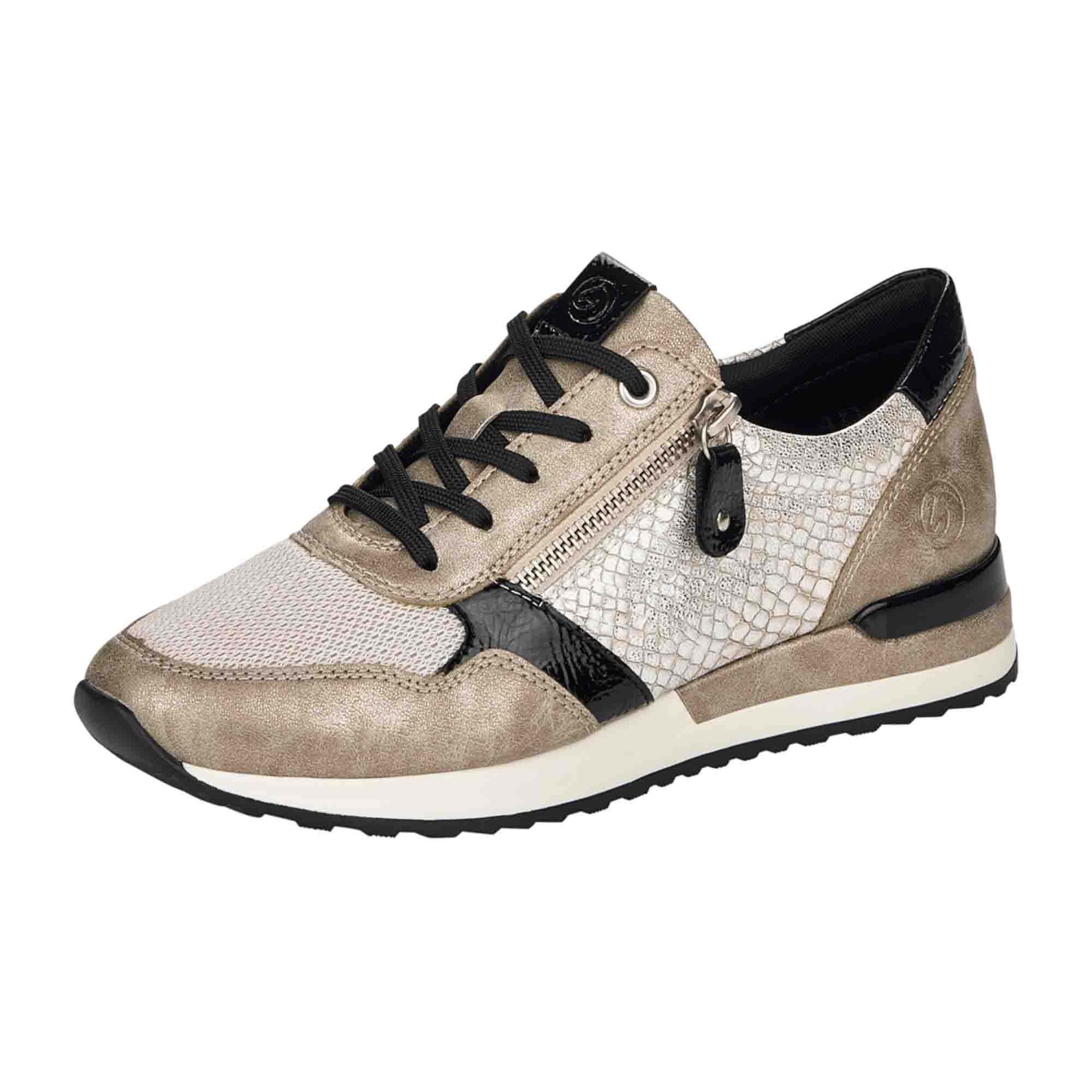 Remonte Women's Beige Low Sneakers with Zipper and Laces