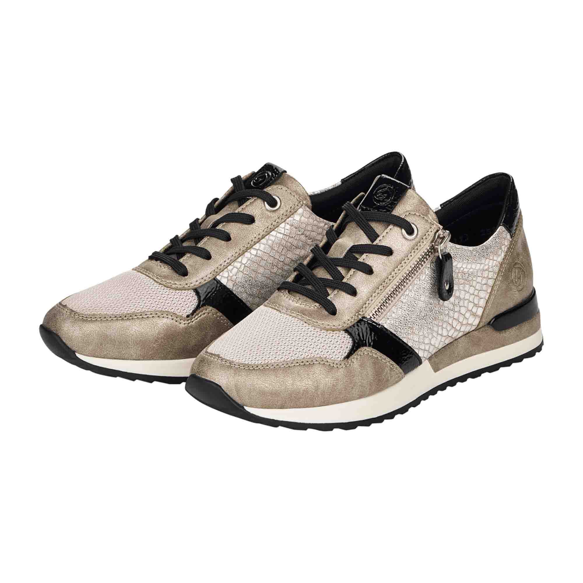 Remonte Women's Beige Low Sneakers with Zipper and Laces