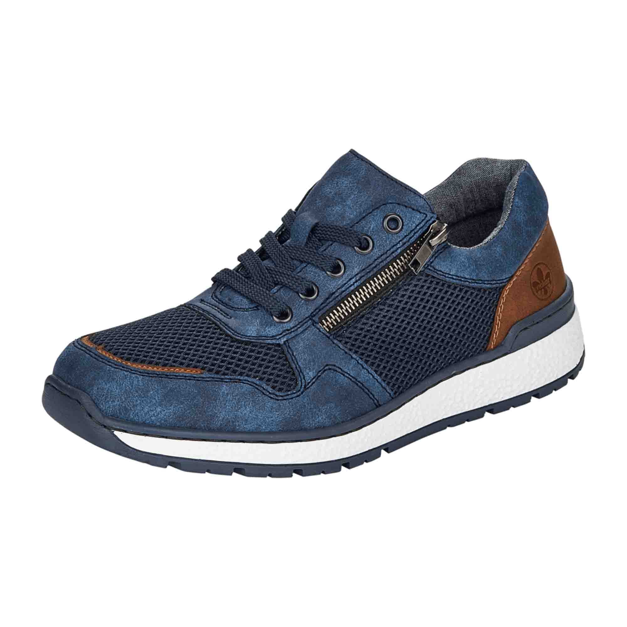 Rieker Men's Blue Lace-Up Sneakers with Zipper and Shock-Absorbing Sole