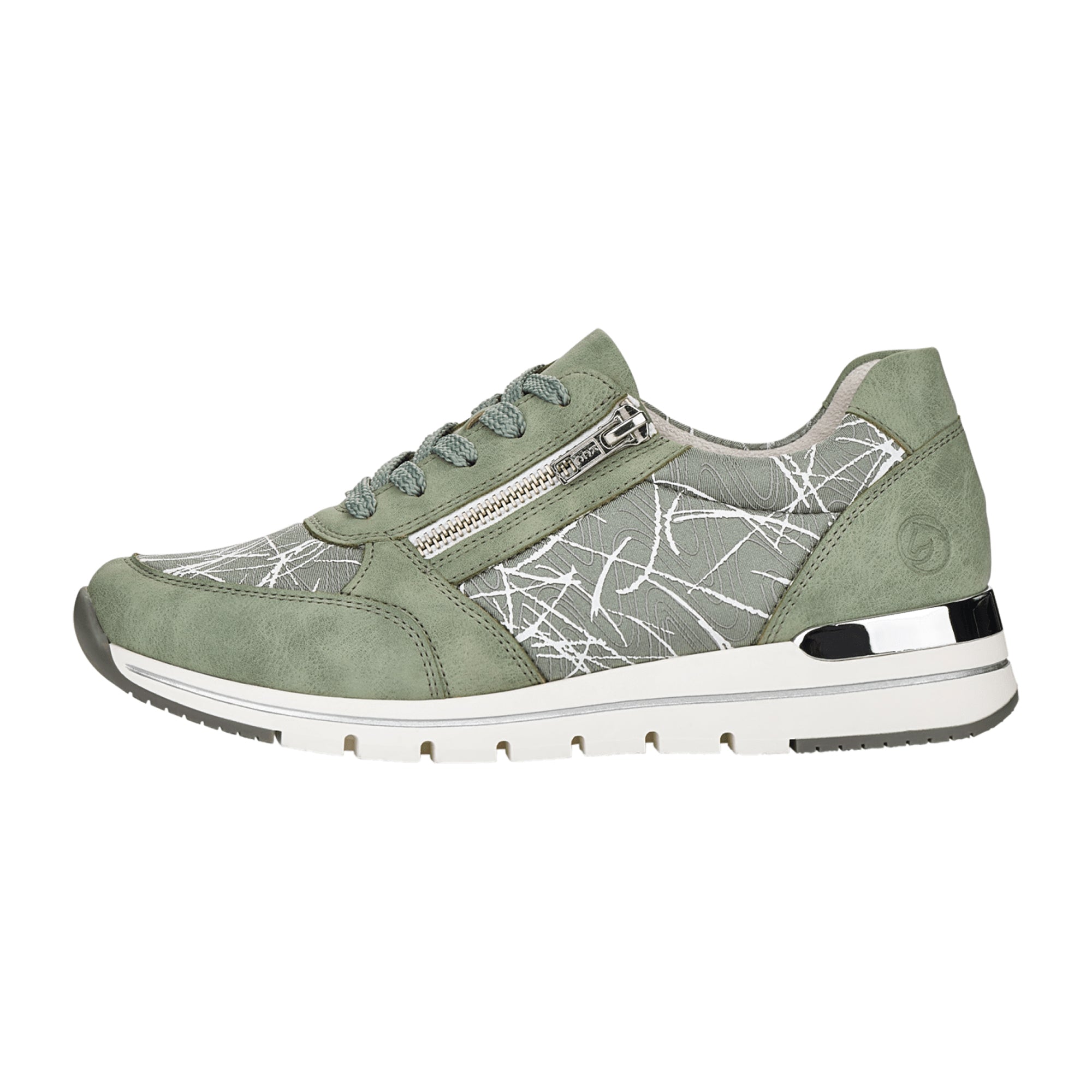 Remonte Women's Green Comfort Sneakers with Extra Wide Fit and Zipper Closure
