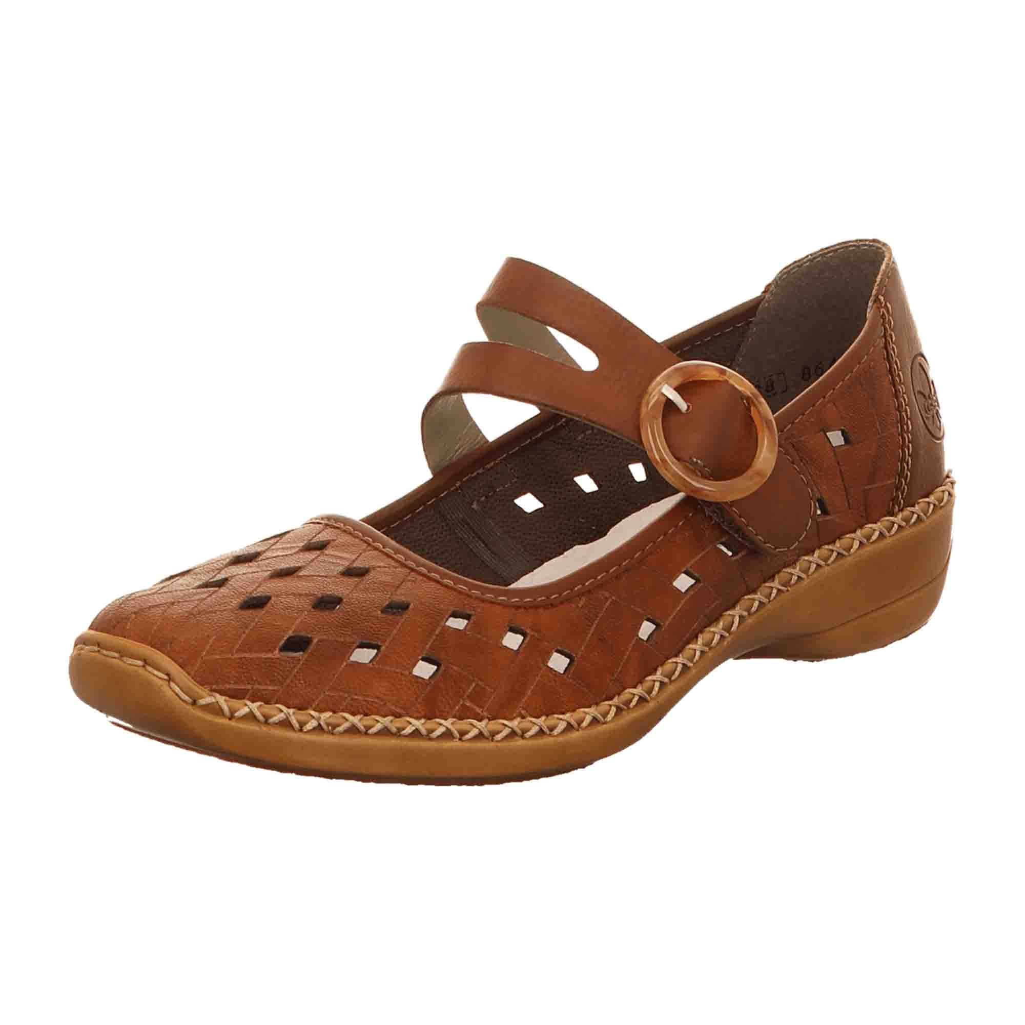 Rieker Women's Brown Leather Slip-On Shoes with Perforated or Woven Design