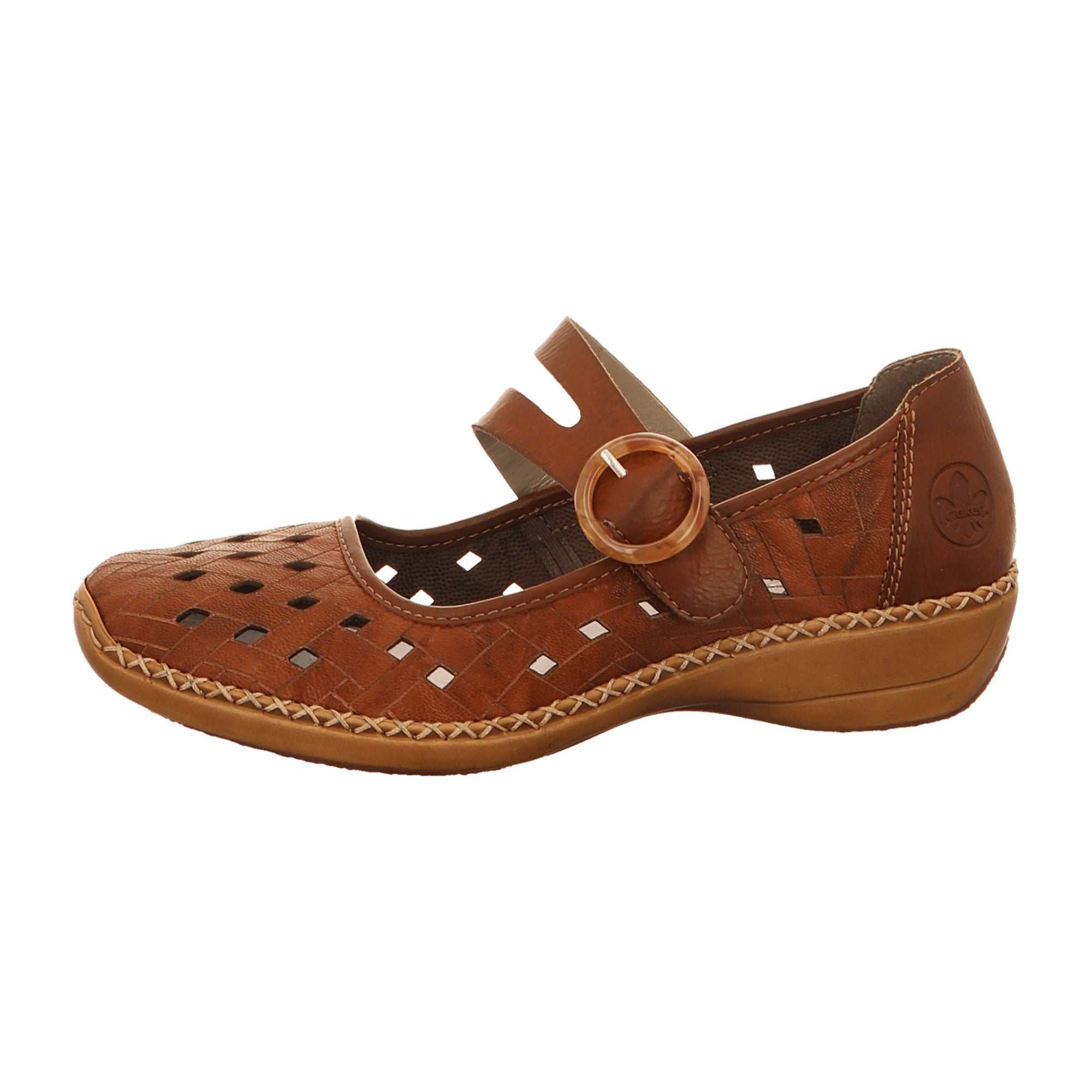 Rieker Women's Brown Leather Slip-On Shoes with Perforated or Woven Design