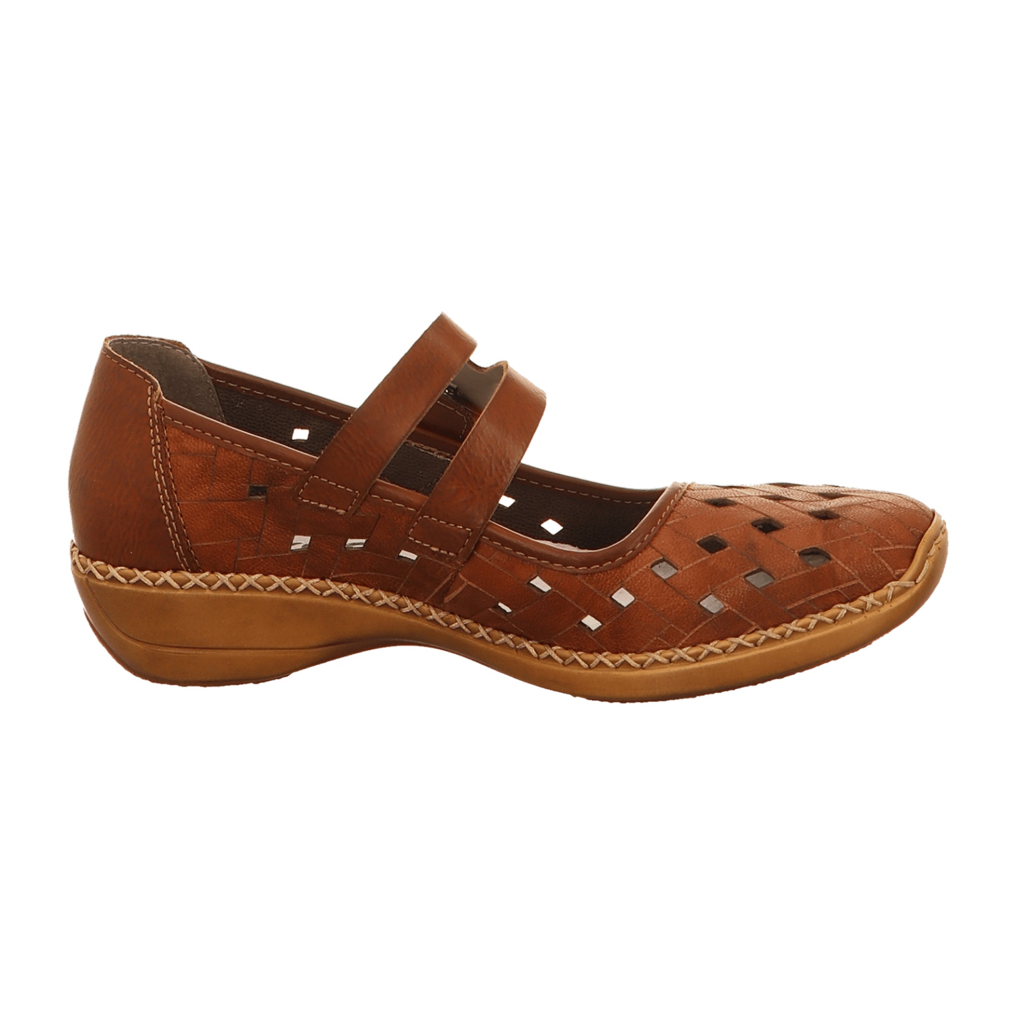 Rieker Women's Brown Leather Slip-On Shoes with Perforated or Woven Design