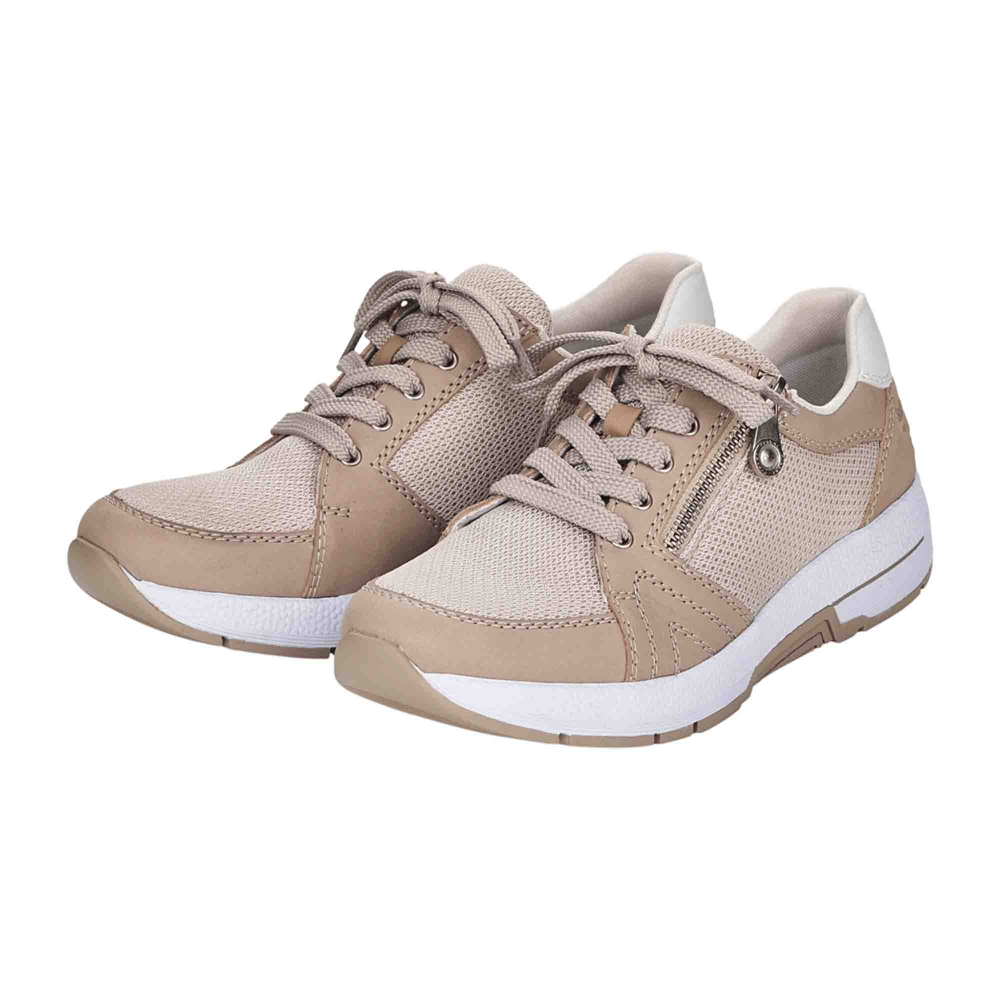 Rieker Comfortable Lace-Up Shoes for Women Beige N8450-60 Removable Insole