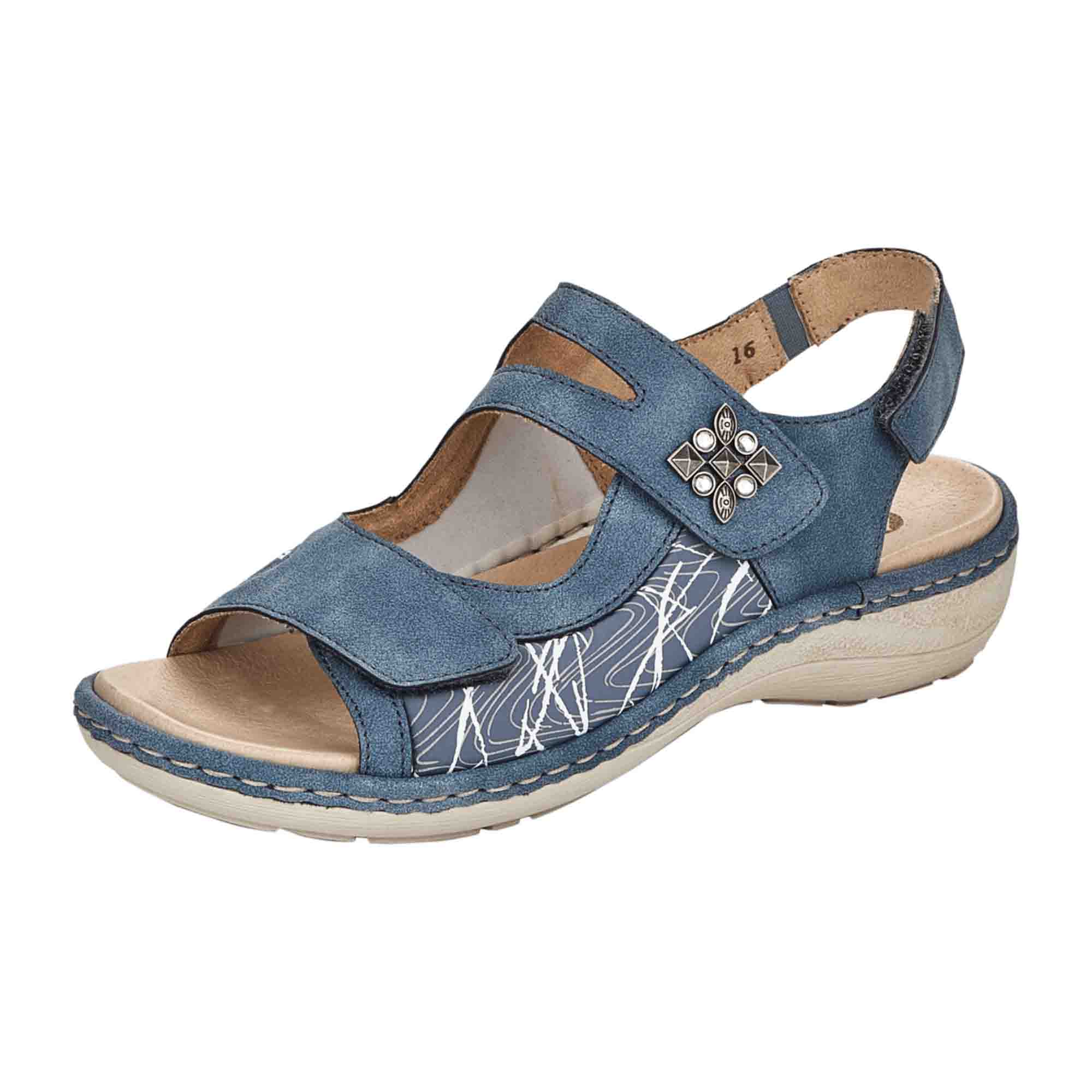 Remonte Women's Blue Sandals with Velcro Strap and Cushioned Sole