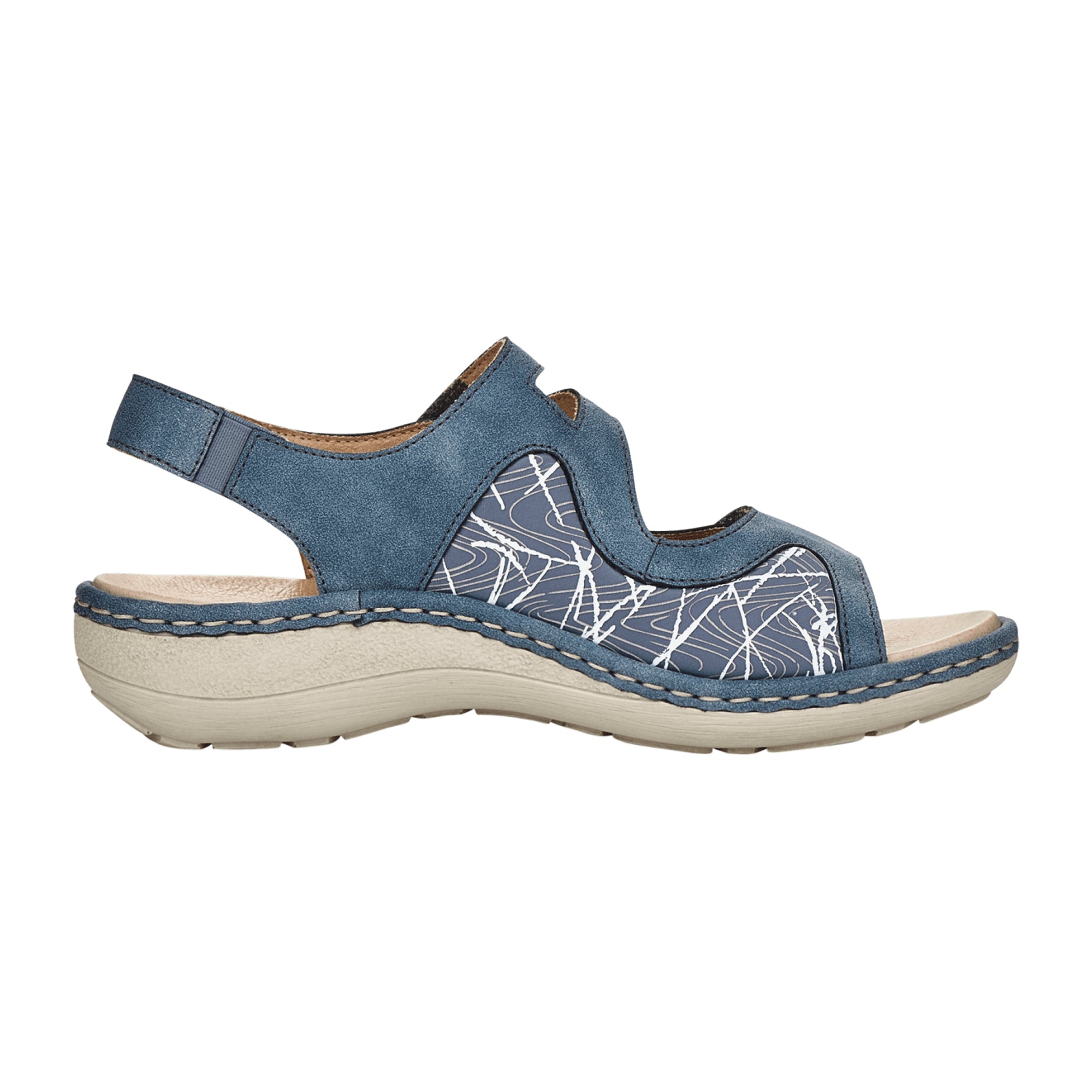 Remonte Women's Blue Sandals with Velcro Strap and Cushioned Sole