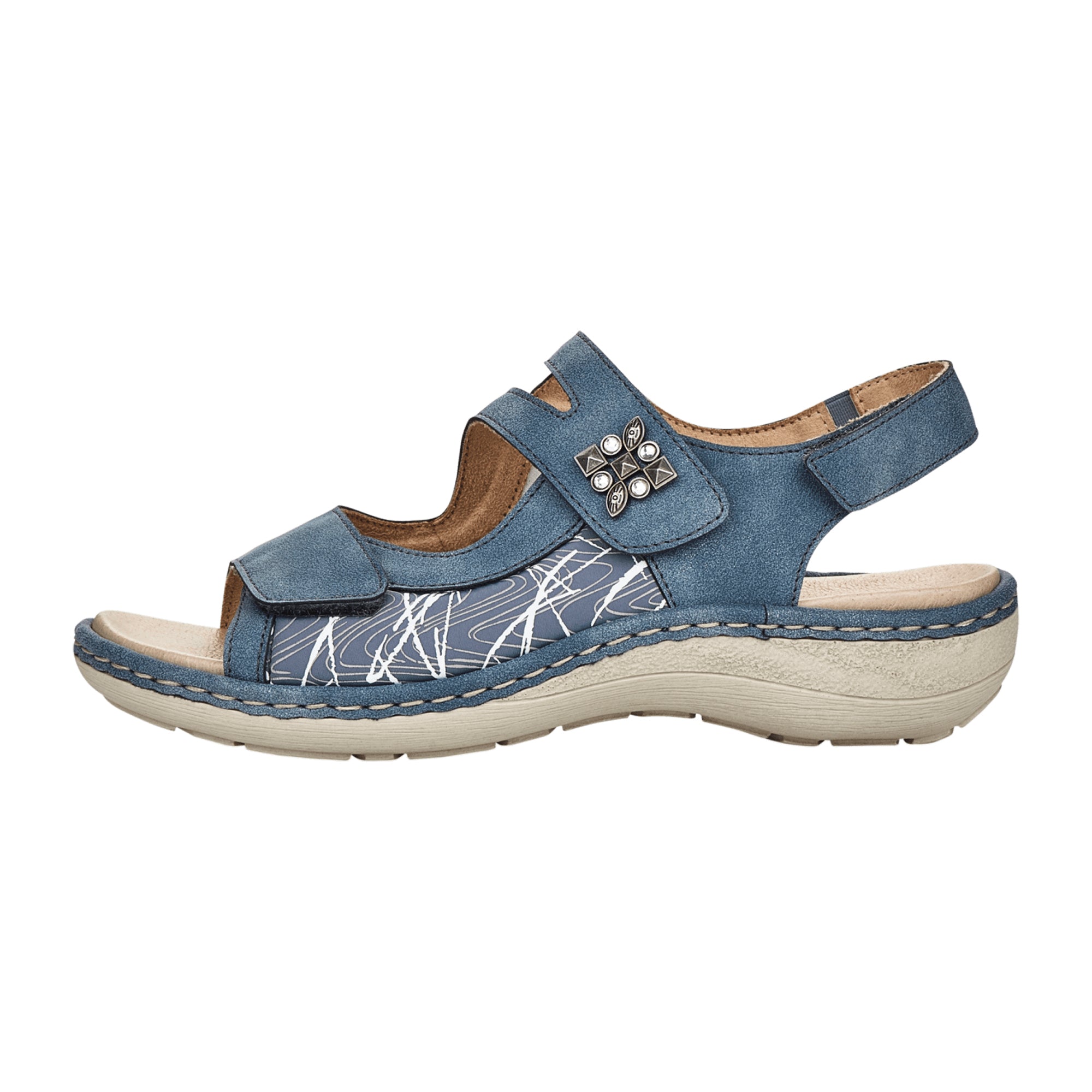 Remonte Women's Blue Sandals with Velcro Strap and Cushioned Sole