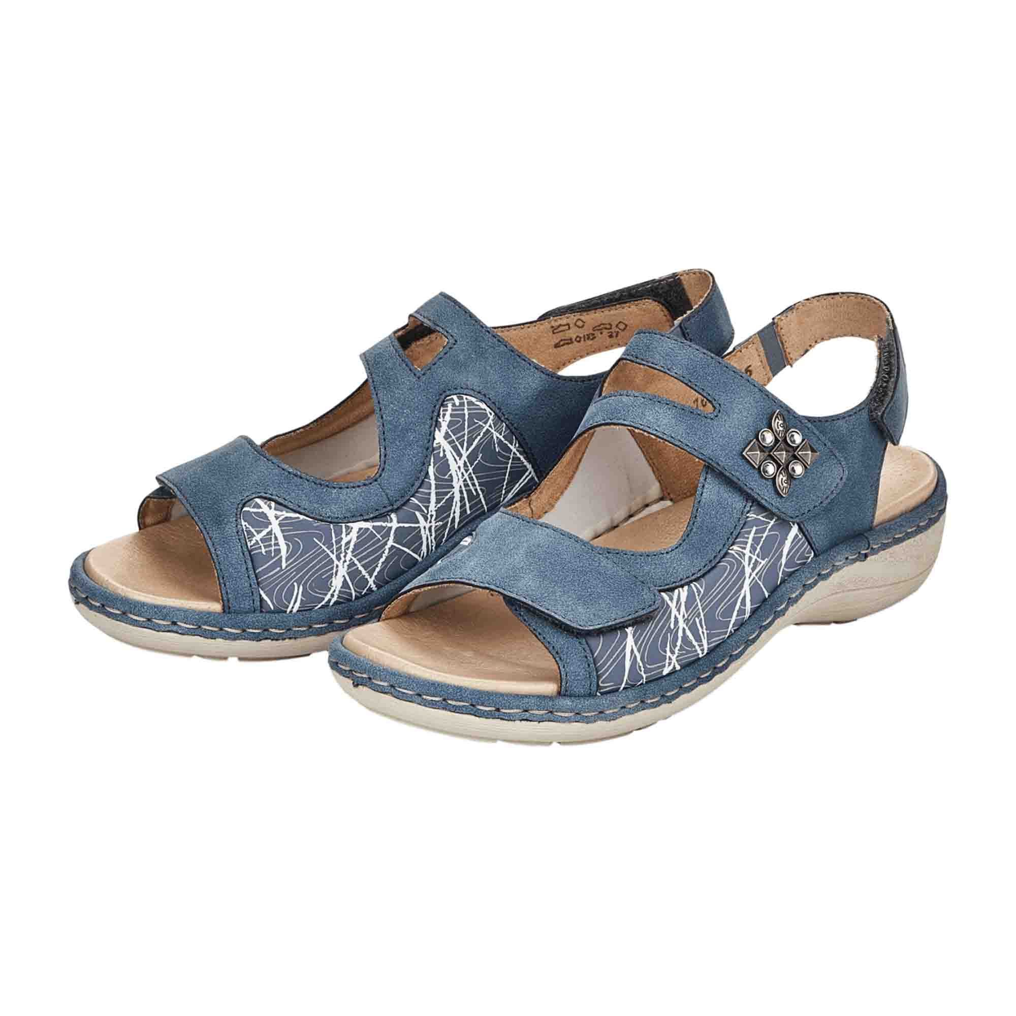 Remonte Women's Blue Sandals with Velcro Strap and Cushioned Sole