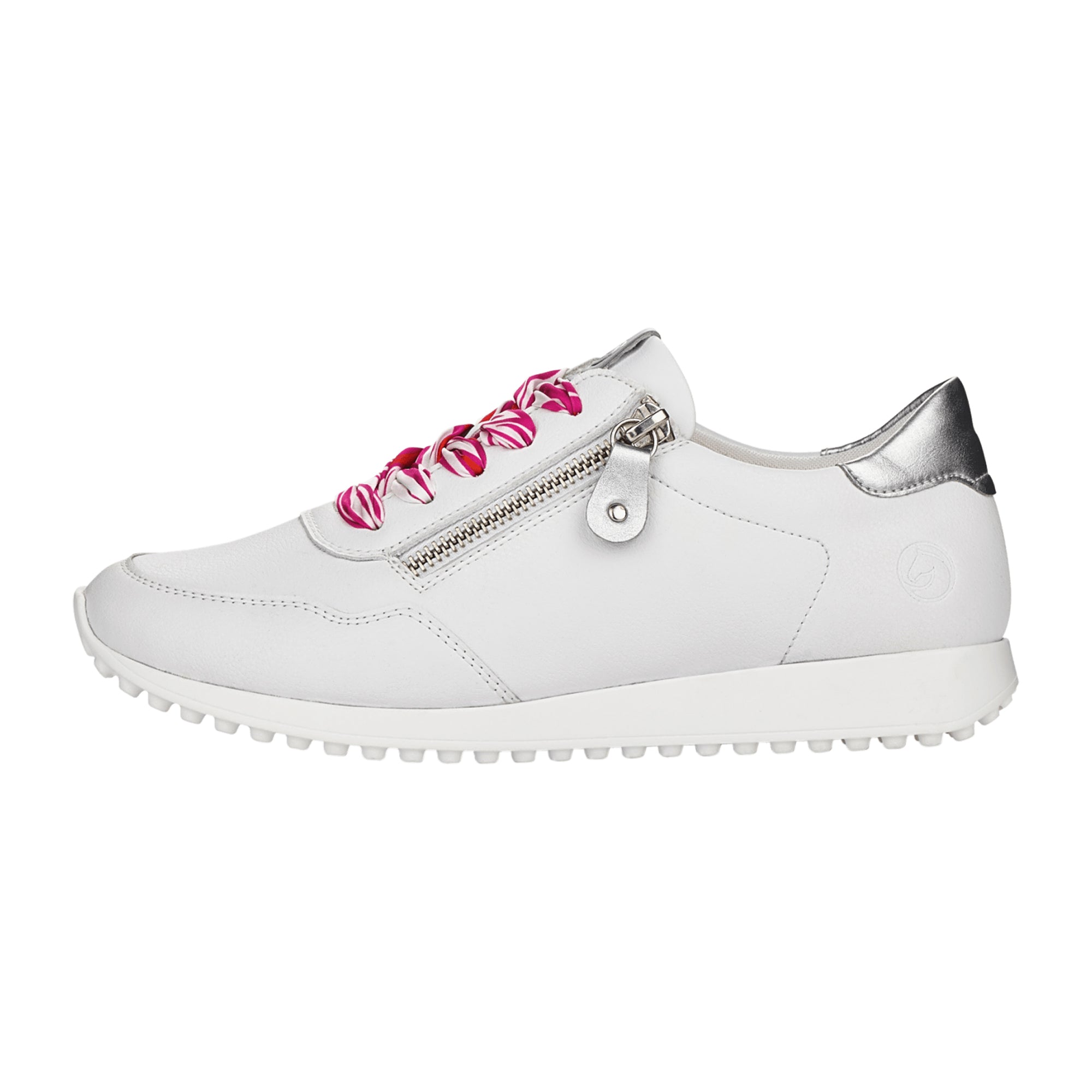 Remonte Women's White Leather Sneakers with Laces and Zipper