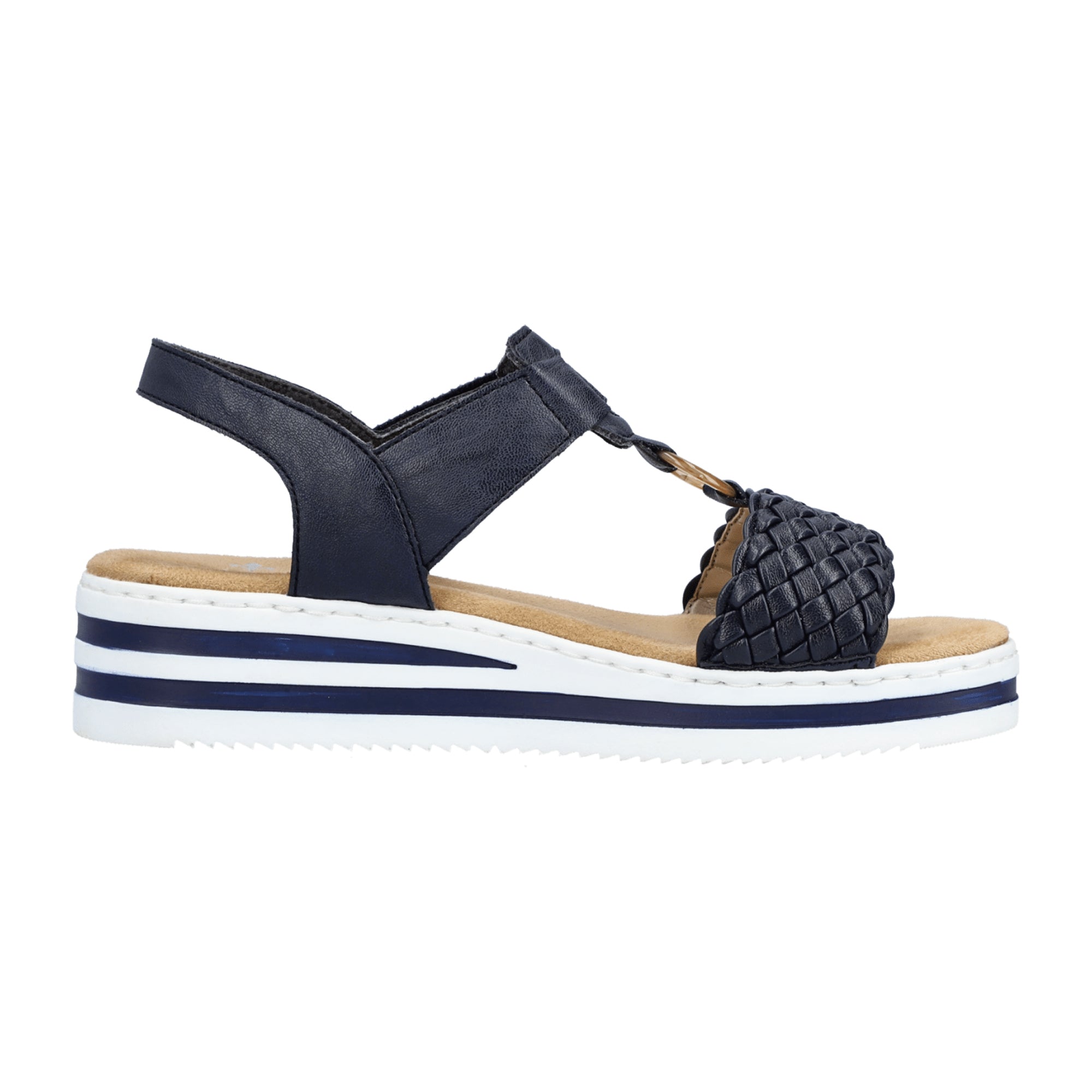 Rieker Blue Women's Wedge Sandals with Velcro Strap and Cushioned Sole