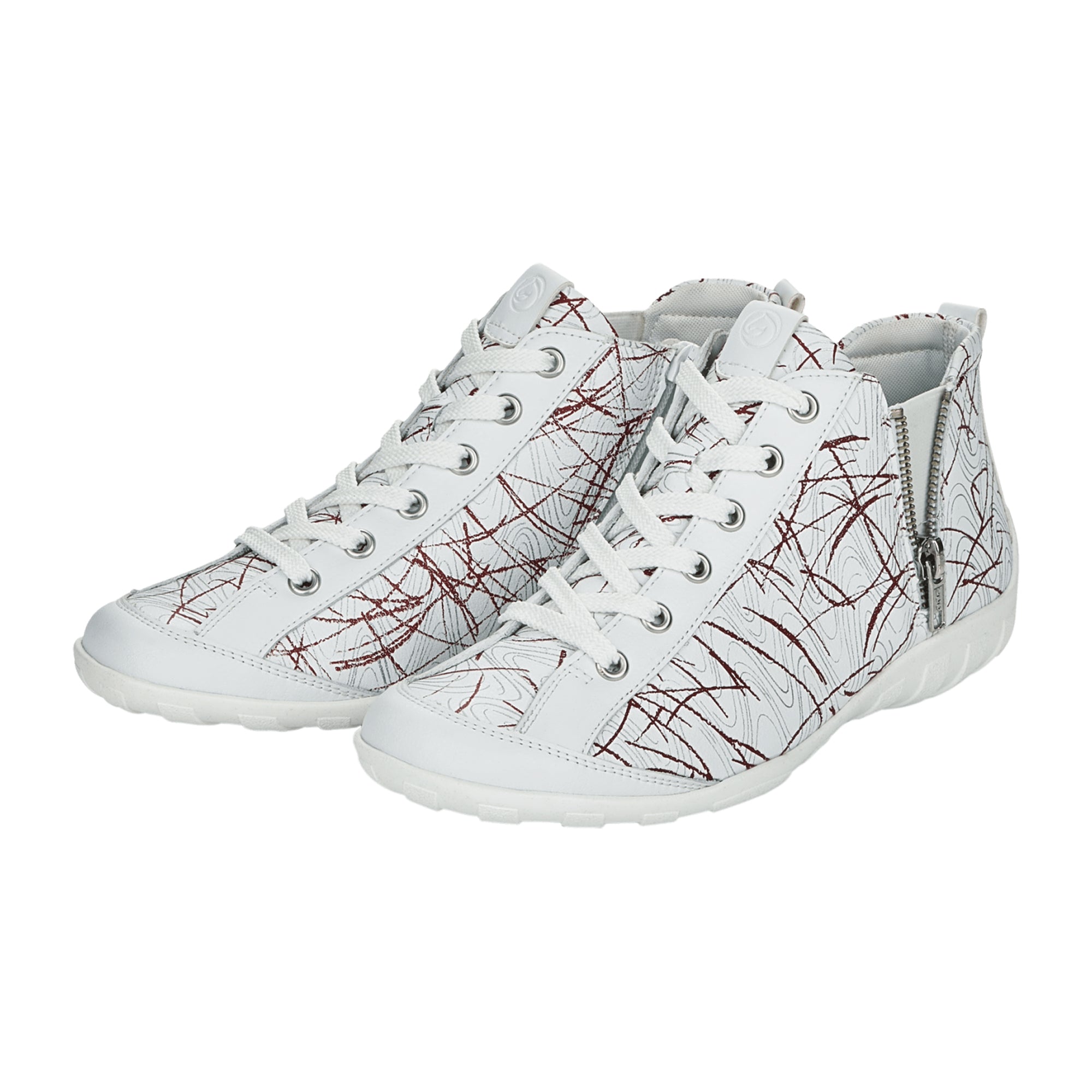 White Remonte FS Women's Shoes, Leather, Lace-Up, Removable Insole