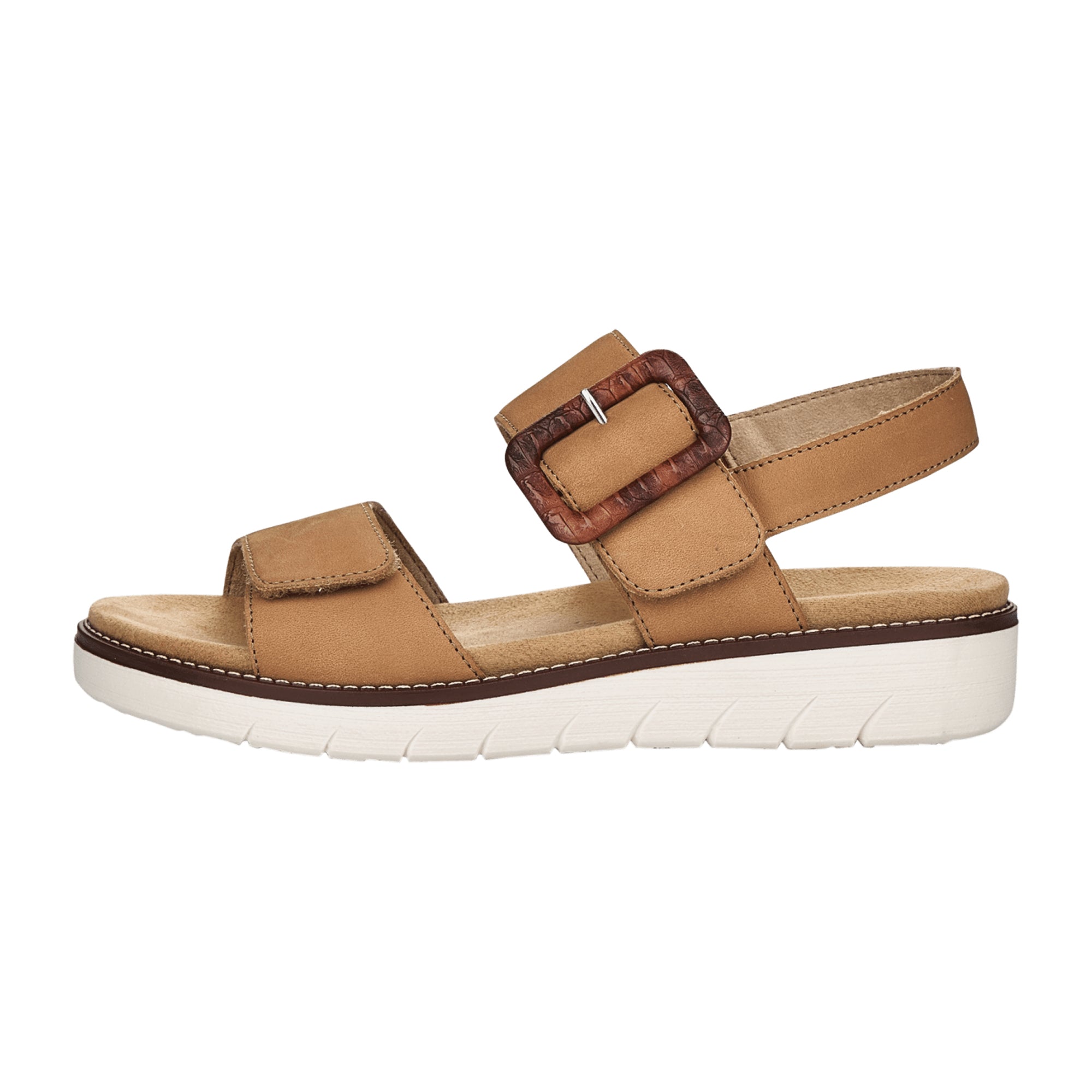 Remonte Beige Brown Ladies Sandals Nubuck Leather Comfort Footbed Velcro Straps