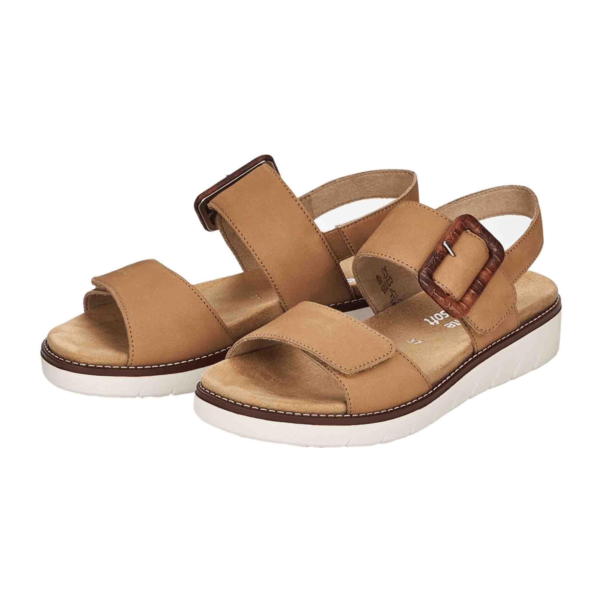 Remonte Beige Brown Ladies Sandals Nubuck Leather Comfort Footbed Velcro Straps