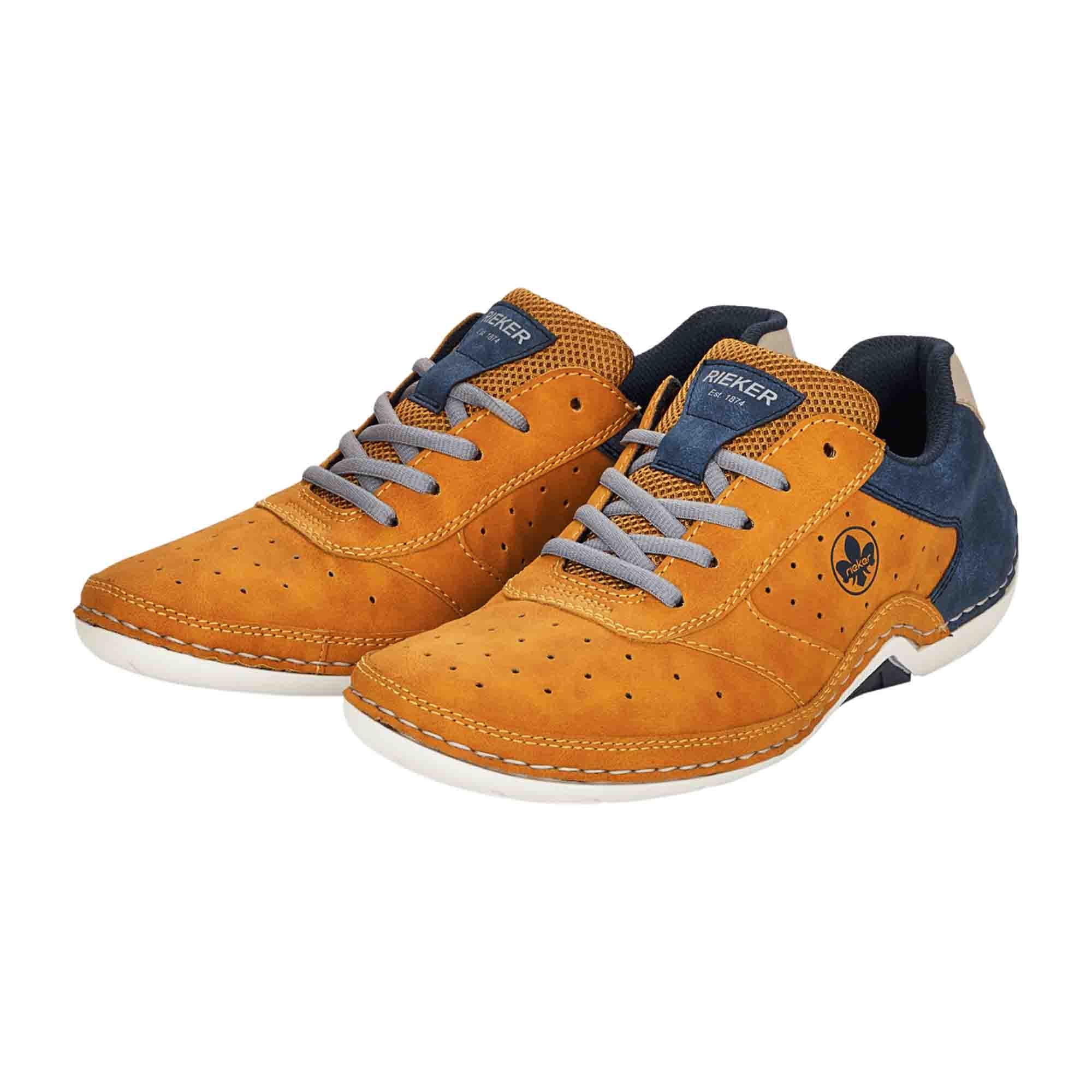 Rieker Yellow Lace-Up Shoes Sporty Sole Comfortable Synthetic Leather Sneakers