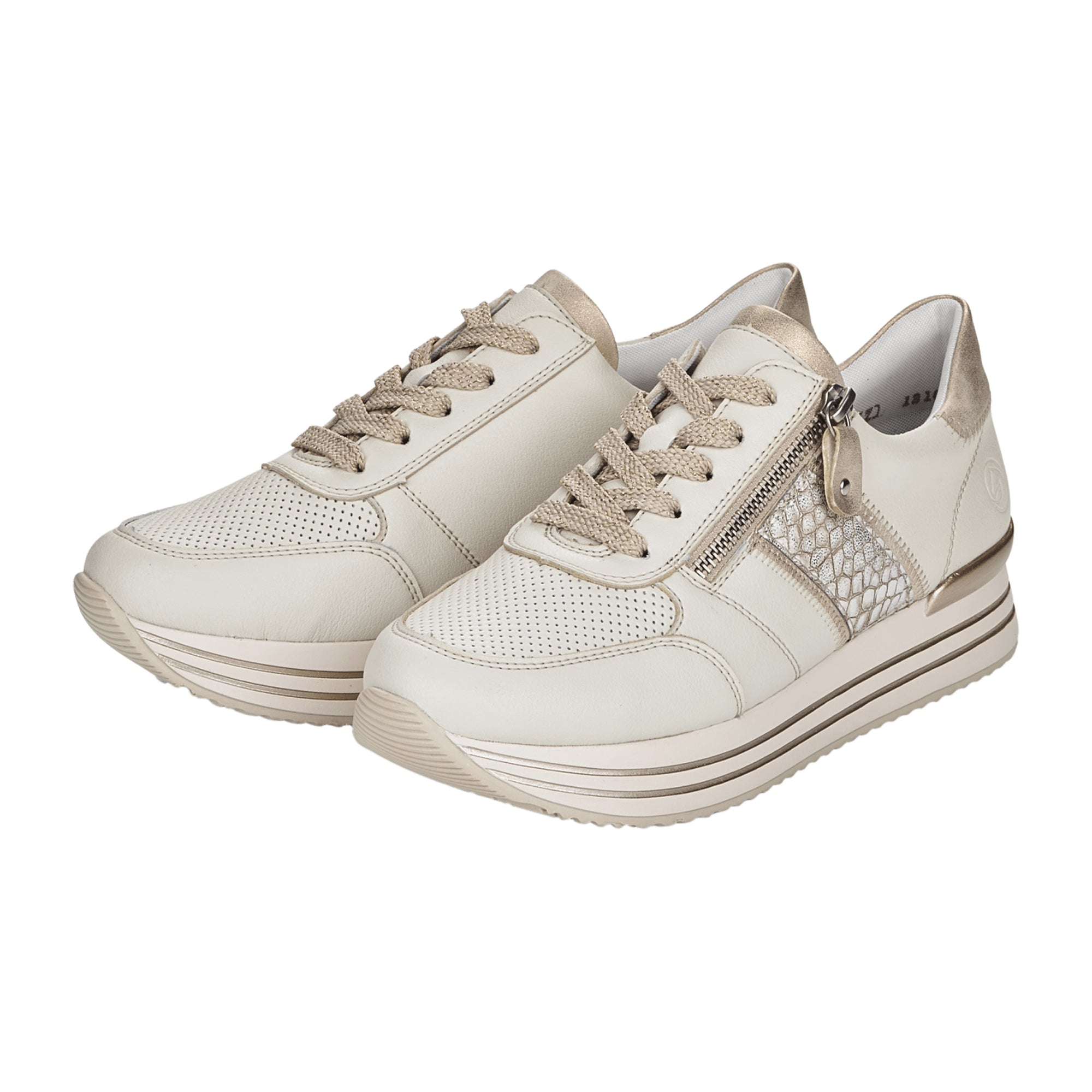 Remonte FS Women's Beige Leather Mix Sneakers with Zip and Laces