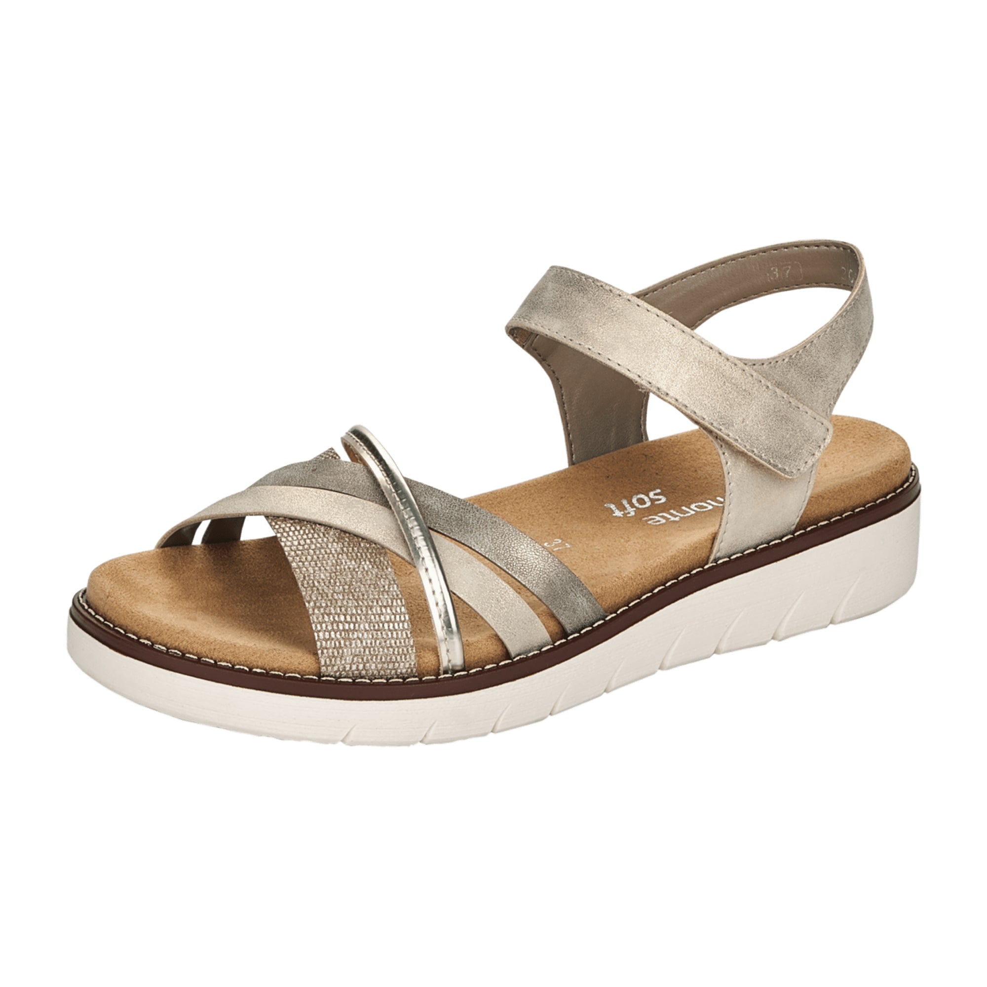 Remonte Beige Women's Strap Sandals with Velcro and Soft Footbed