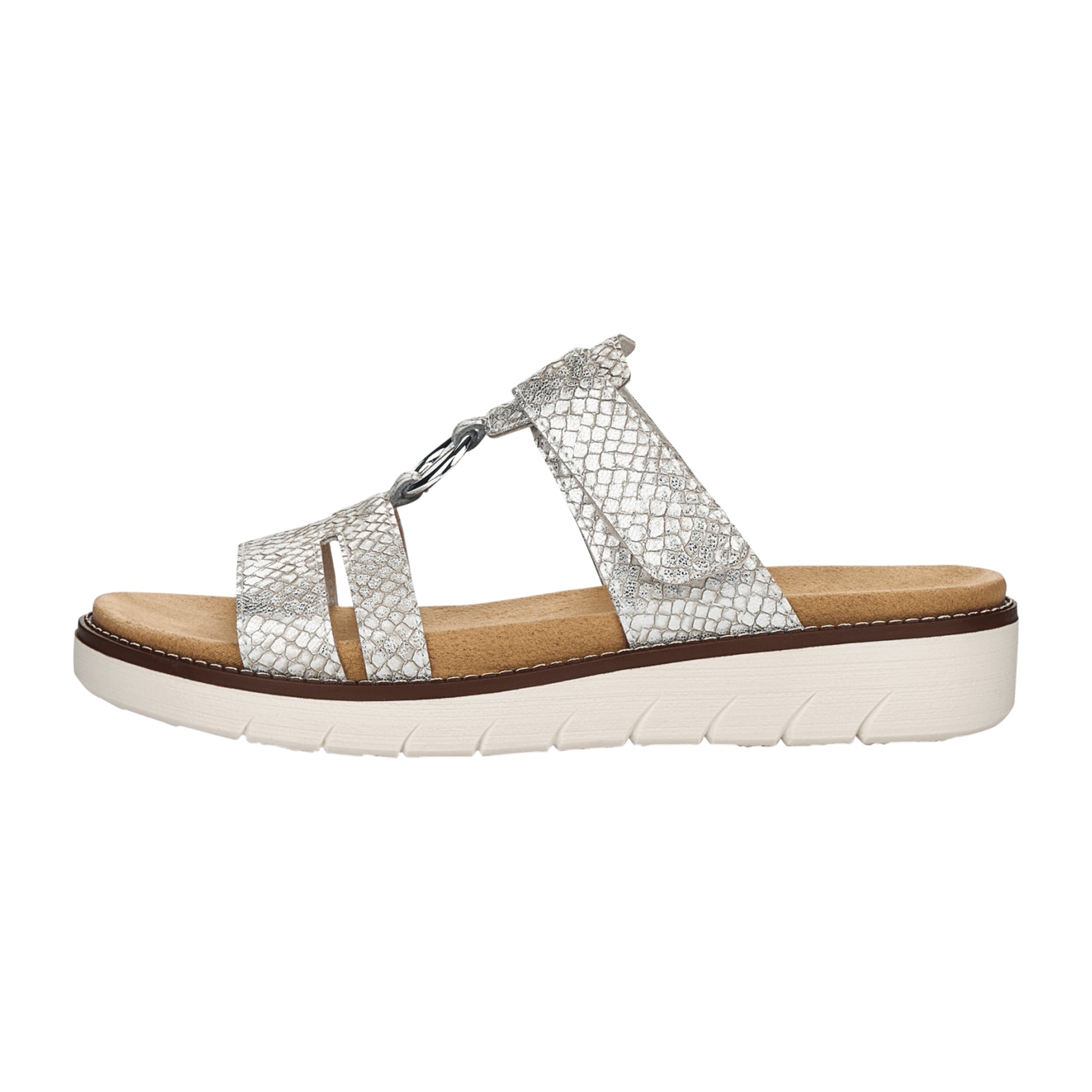 Remonte Women's Sandals Silver Faux Leather Reptile Look with Velcro Strap