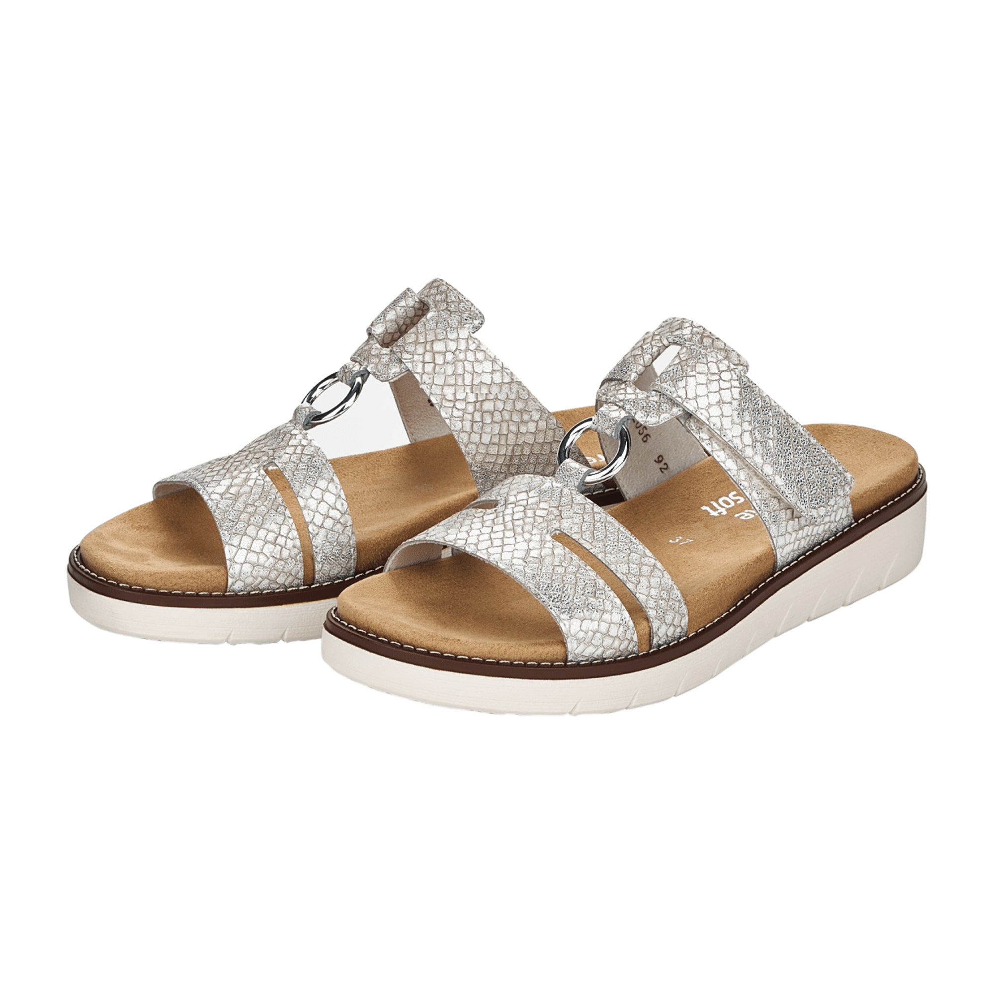 Remonte Women's Sandals Silver Faux Leather Reptile Look with Velcro Strap