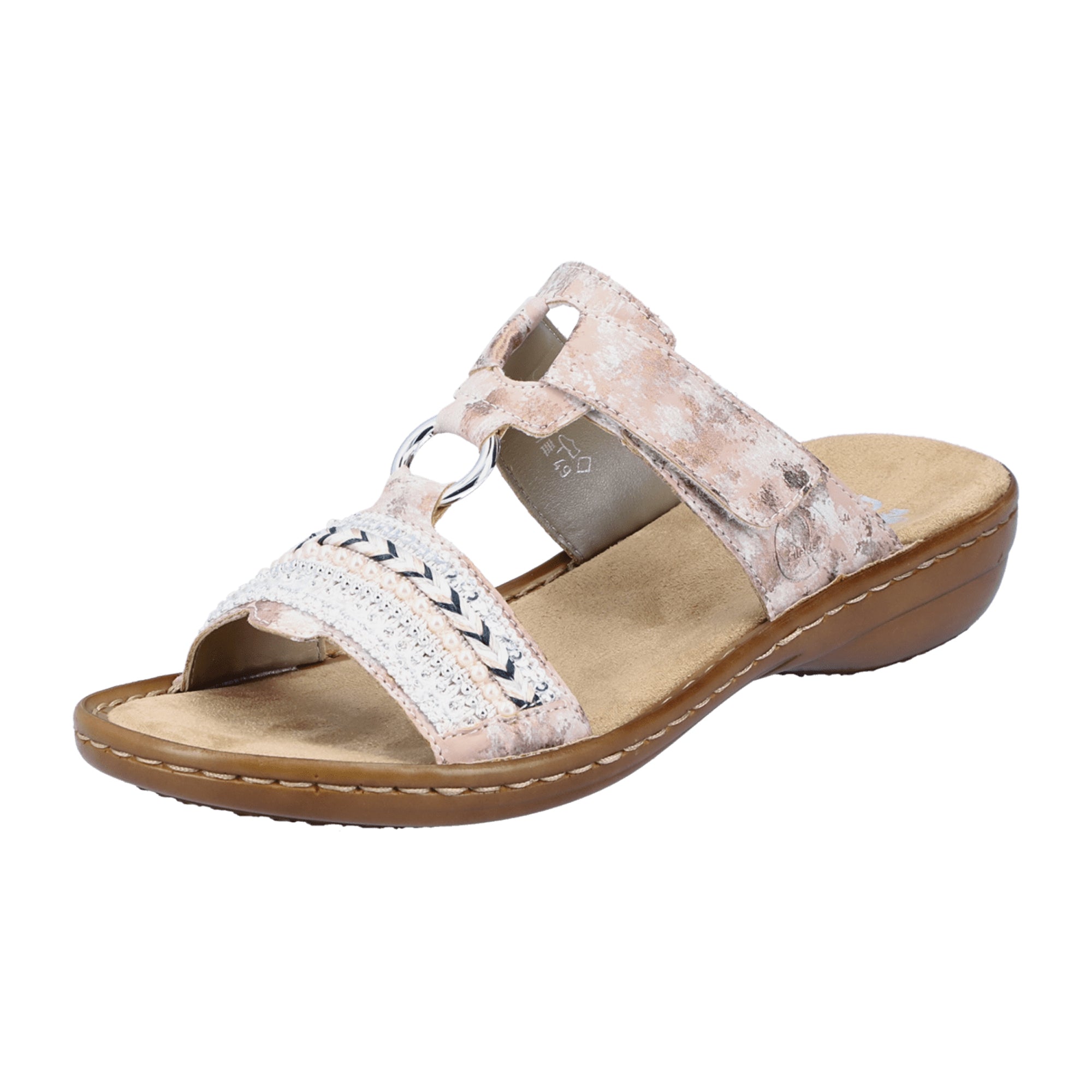 Rieker Pink Women's Sandals with Velcro Strap and Comfortable Wedge Heel