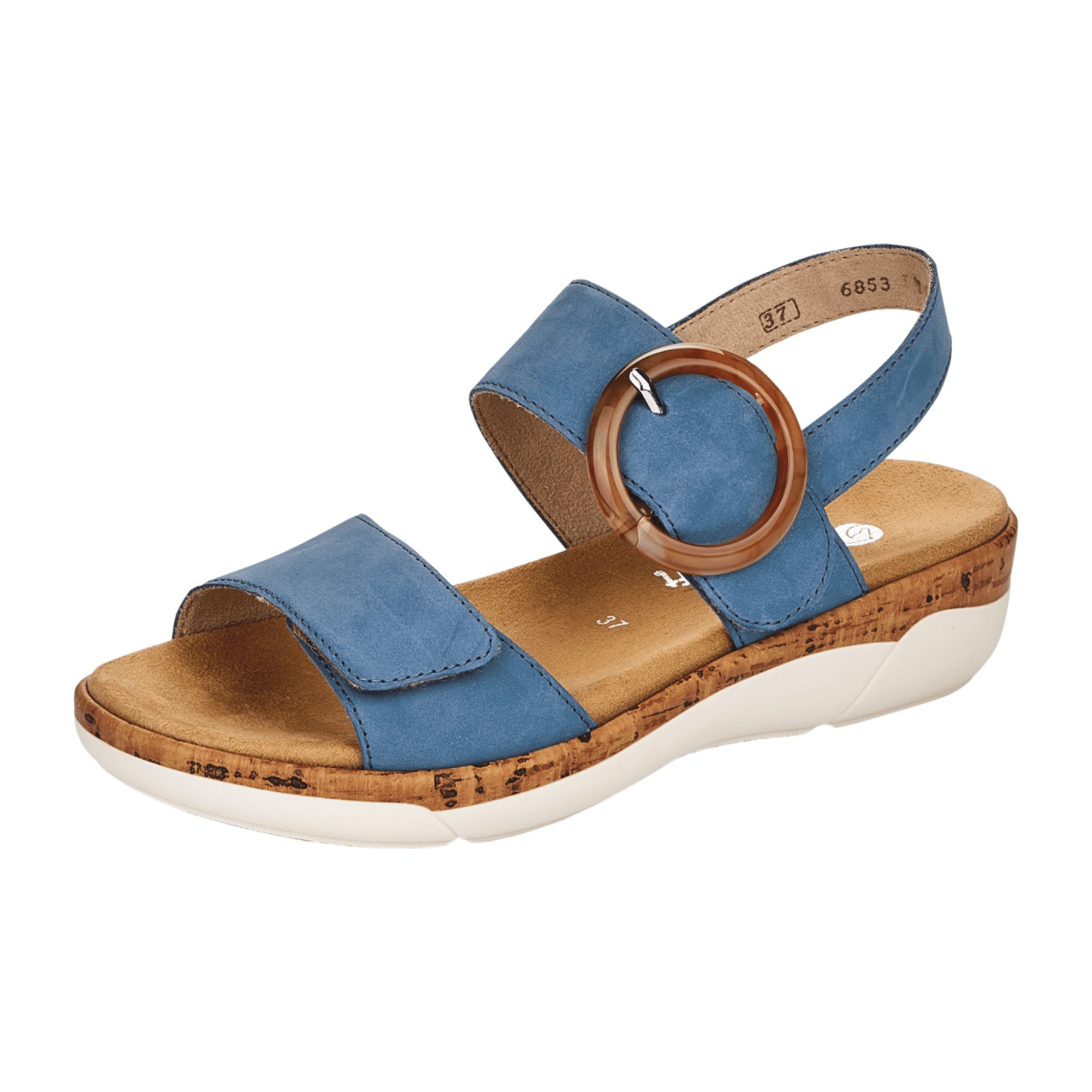 Remonte Women's Blue Leather Strap Sandals with Adjustable Velcro and Soft Insole