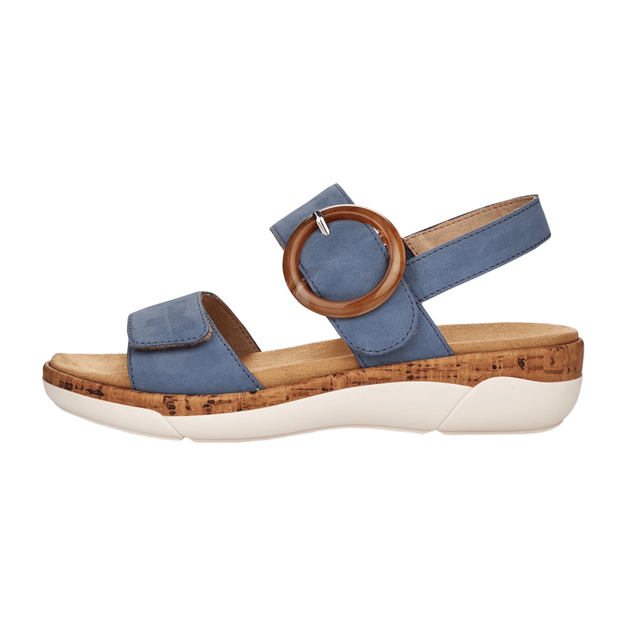 Remonte Women's Blue Leather Strap Sandals with Adjustable Velcro and Soft Insole