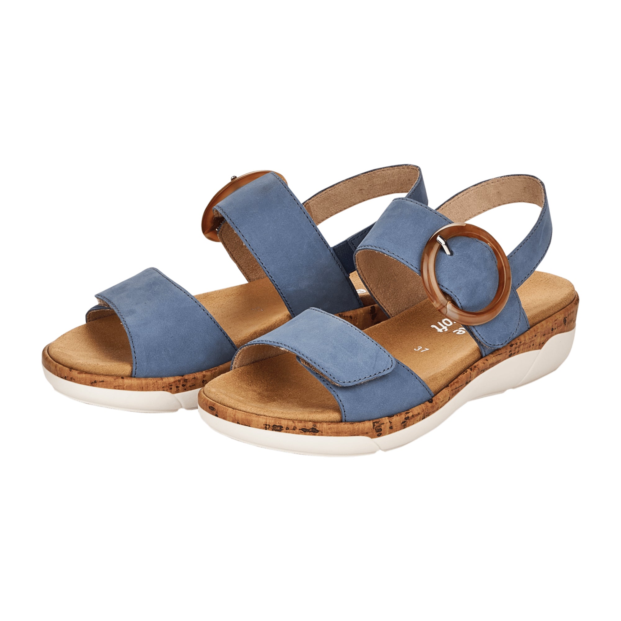 Remonte Women's Blue Leather Strap Sandals with Adjustable Velcro and Soft Insole