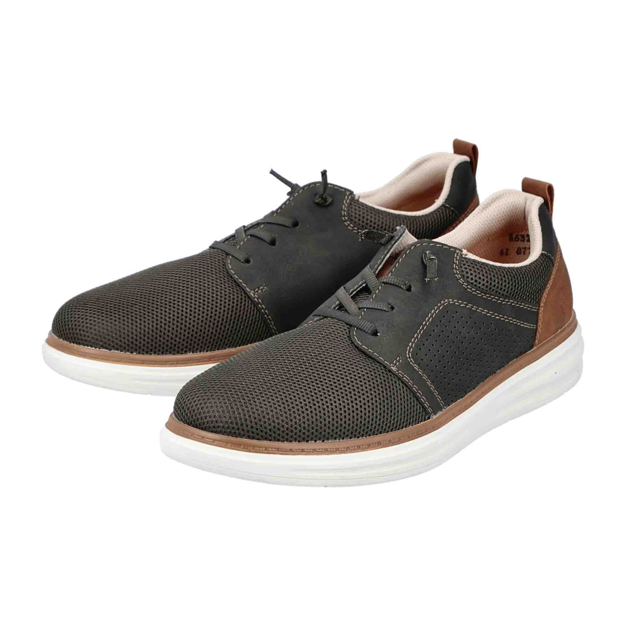 Rieker B6322 Green Men's Shoes with Lace-Up Closure Flat Heel