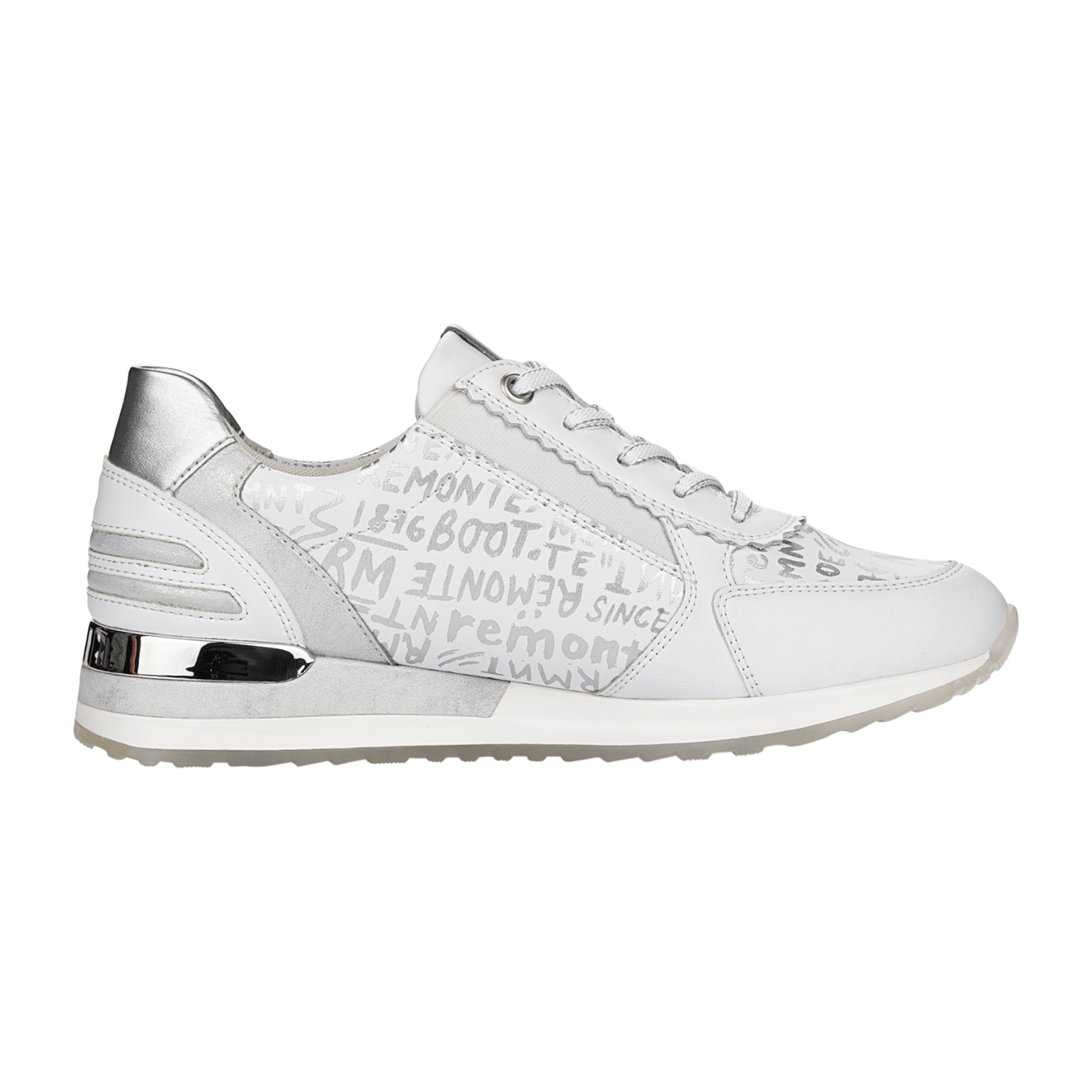 Remonte White Sneakers with Cushioned Insole and Breathable Microvelour Lining