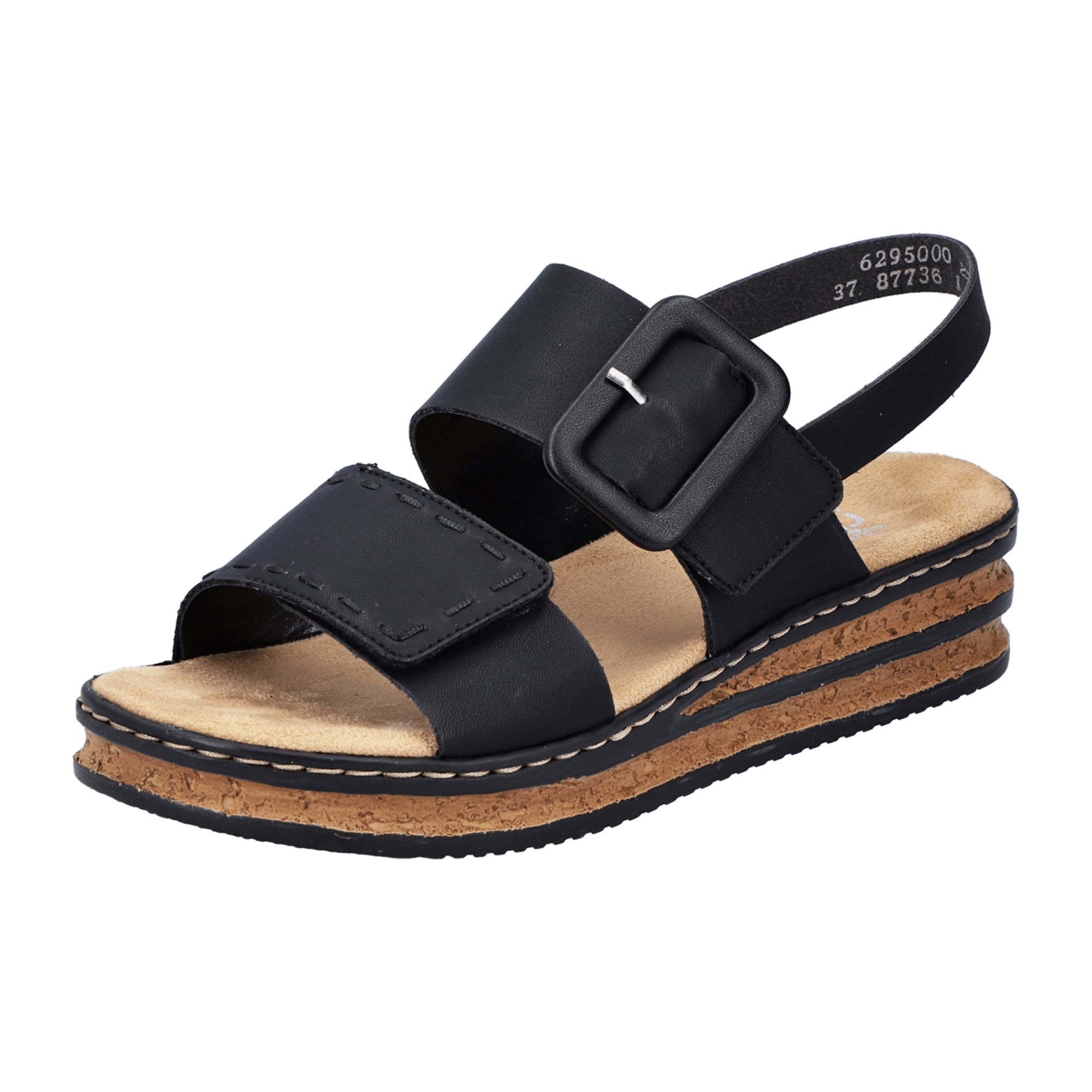 Rieker Women's Black Sandals Comfortable Adjustable Straps Cushioned Sole