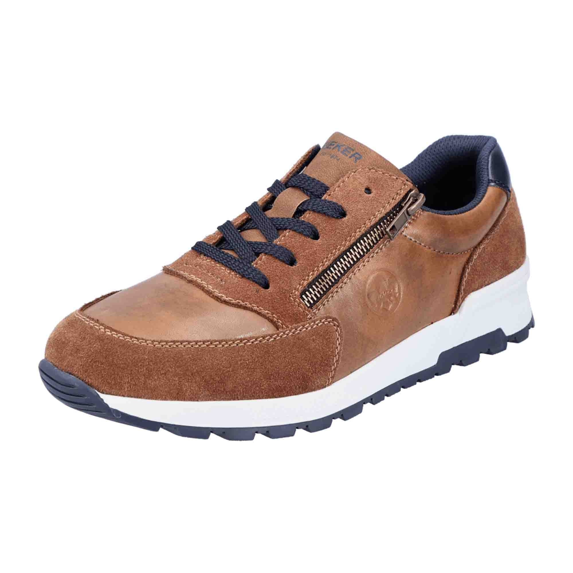 Rieker Men's Brown Leather Sneakers with Zipper and Removable Insole