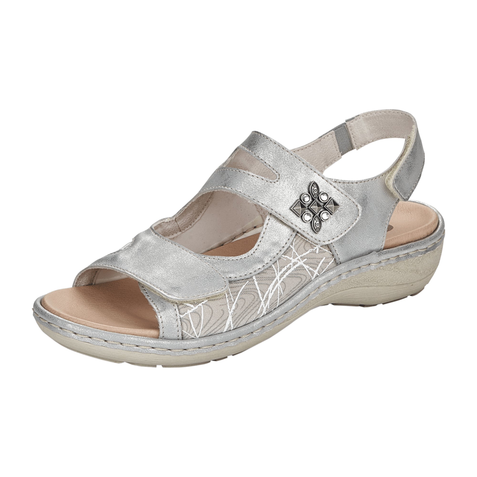 Remonte Women's Gray Sandals with Velcro Strap and Cushioned Sole