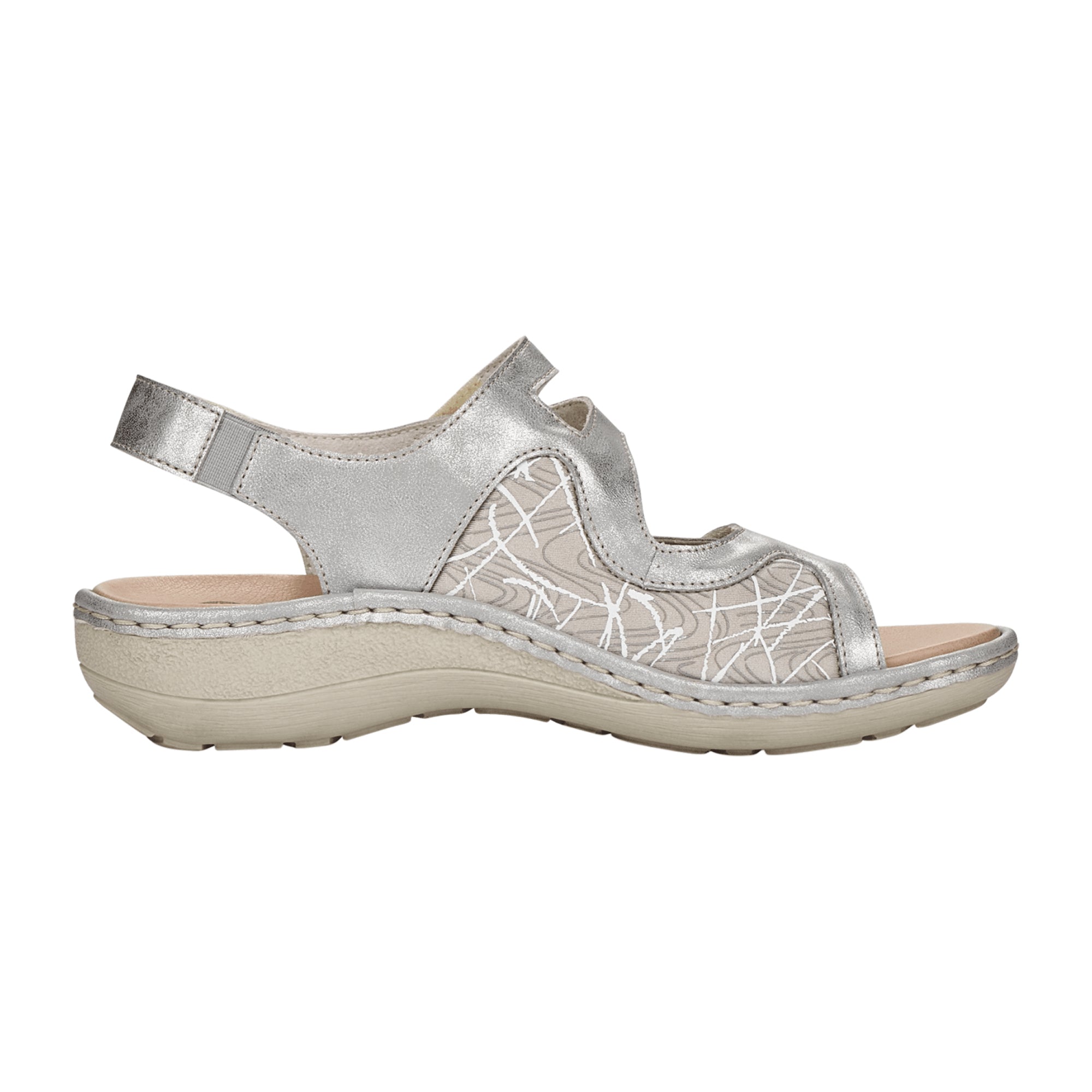 Remonte Women's Gray Sandals with Velcro Strap and Cushioned Sole