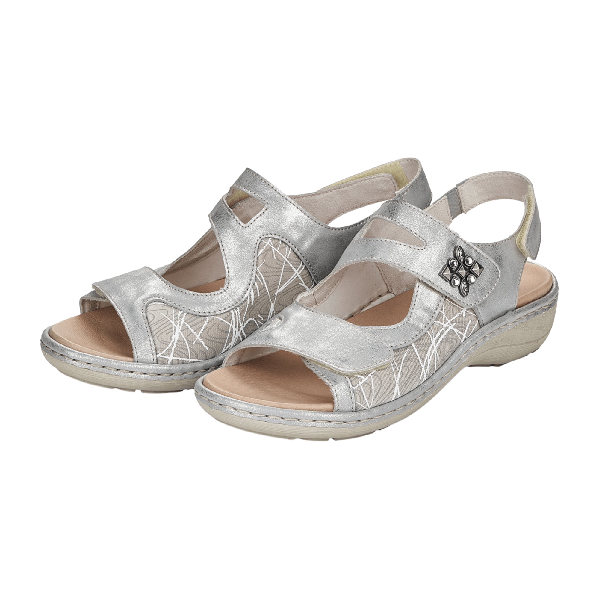 Remonte Women's Gray Sandals with Velcro Strap and Cushioned Sole