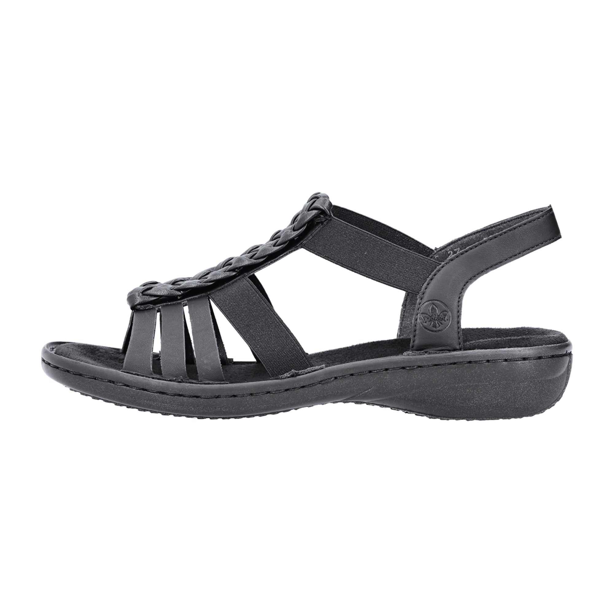 Rieker Black Elastic Women's Sandals Comfort Shock-Absorbing Sole