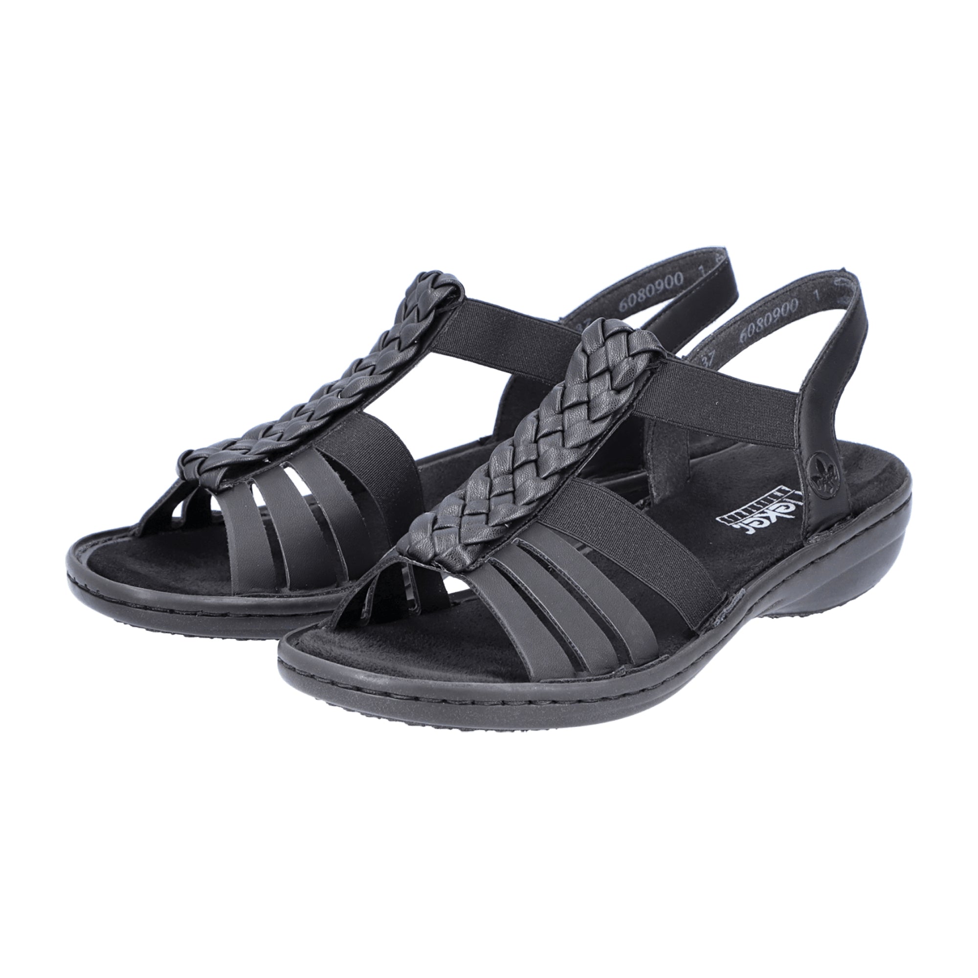 Rieker Black Elastic Women's Sandals Comfort Shock-Absorbing Sole