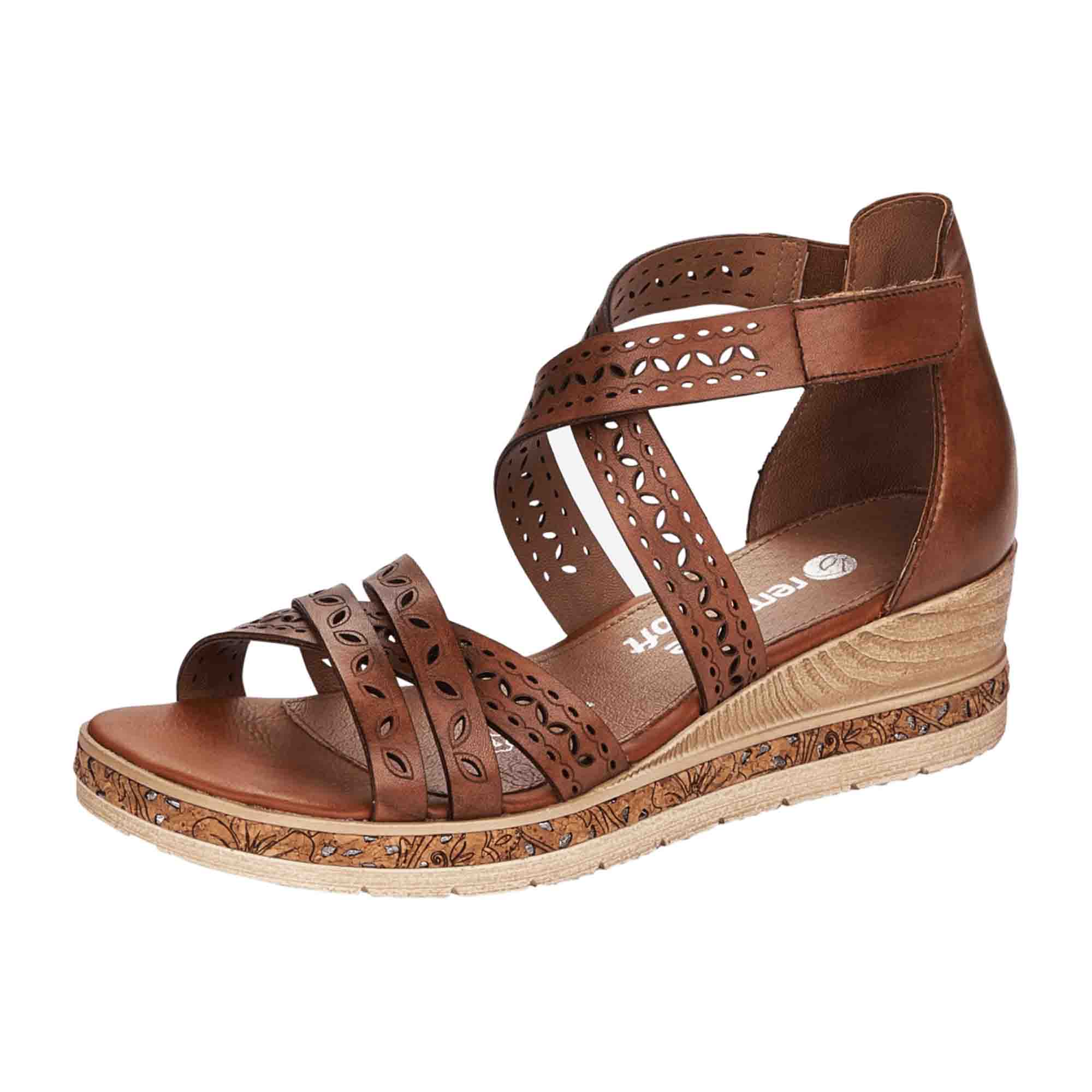 Remonte Women's Brown Wedge Sandals Genuine Leather Spring Summer Open Toe