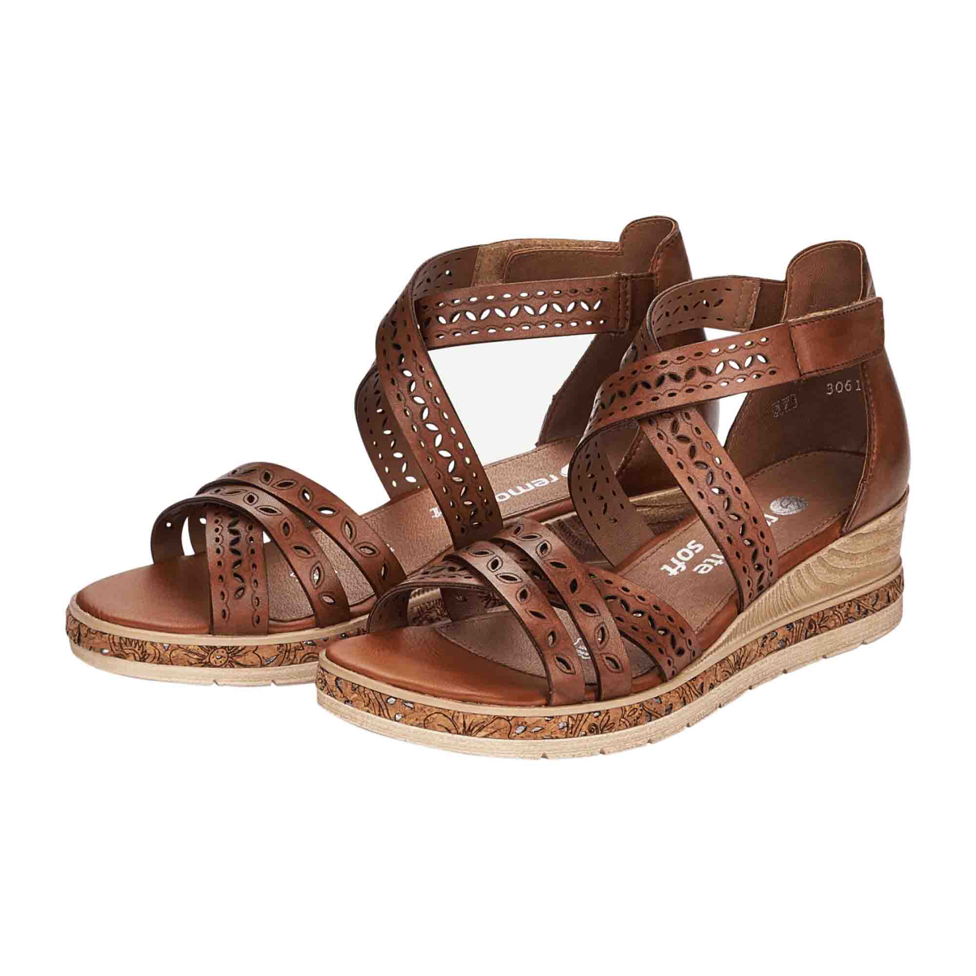 Remonte Women's Brown Wedge Sandals Genuine Leather Spring Summer Open Toe