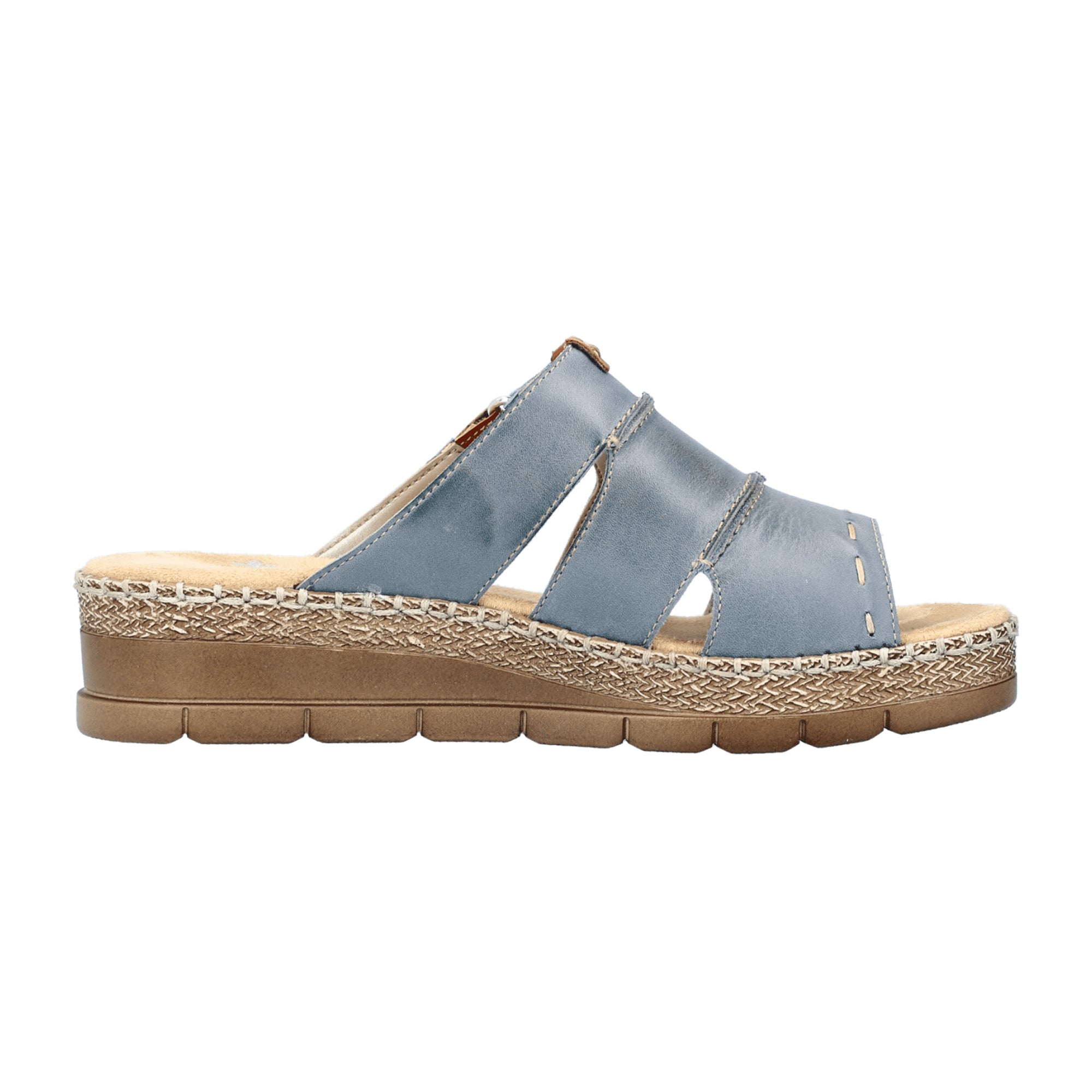 Rieker Comfortable Women's Blue Slip-On Sandals with Leather Upper