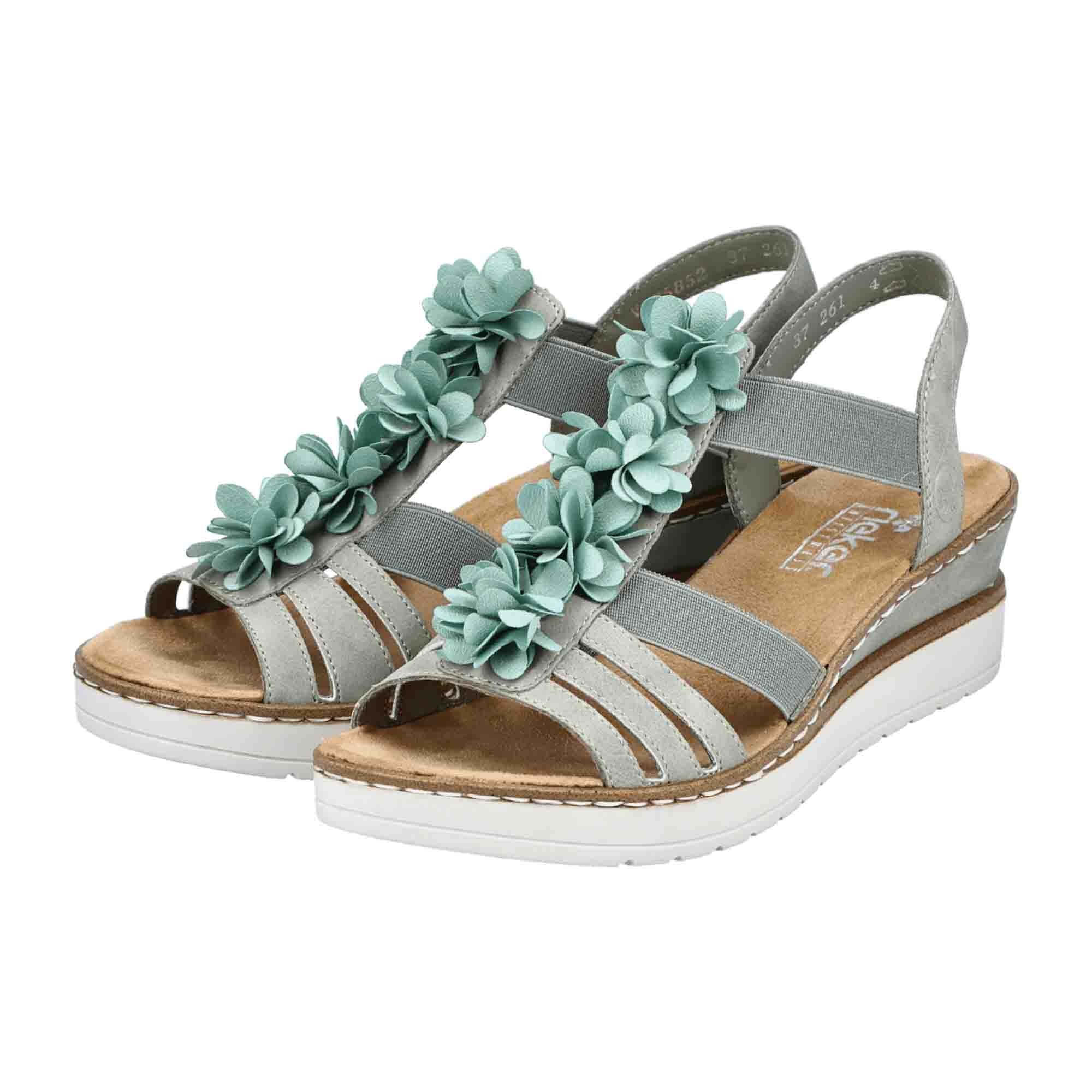 Rieker FSK Women's Sandals Turquoise Comfortable Slip-On Wedge Heel Shoes