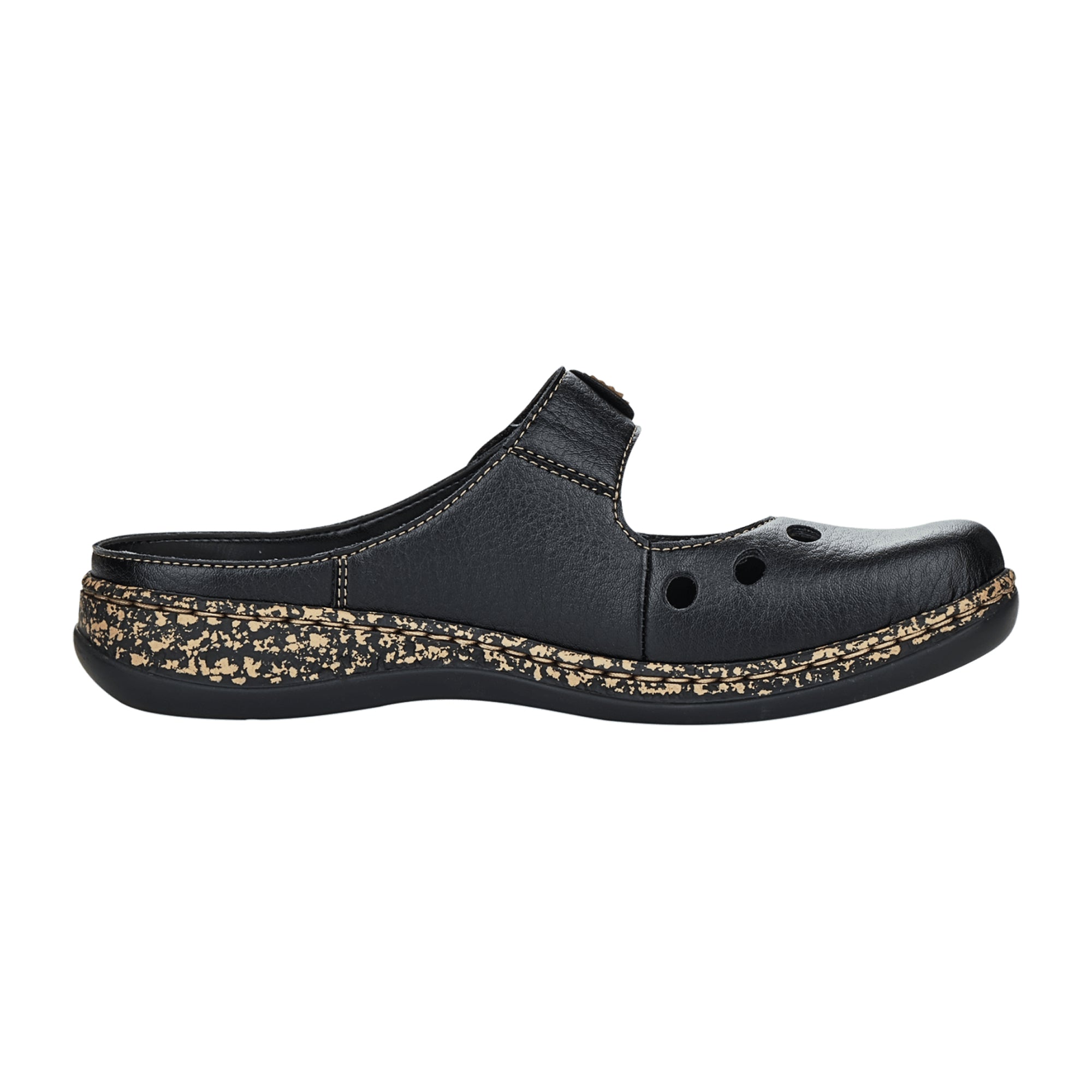 Rieker Black Comfortable Women's Clogs with Velcro Strap and Cushioned Sole