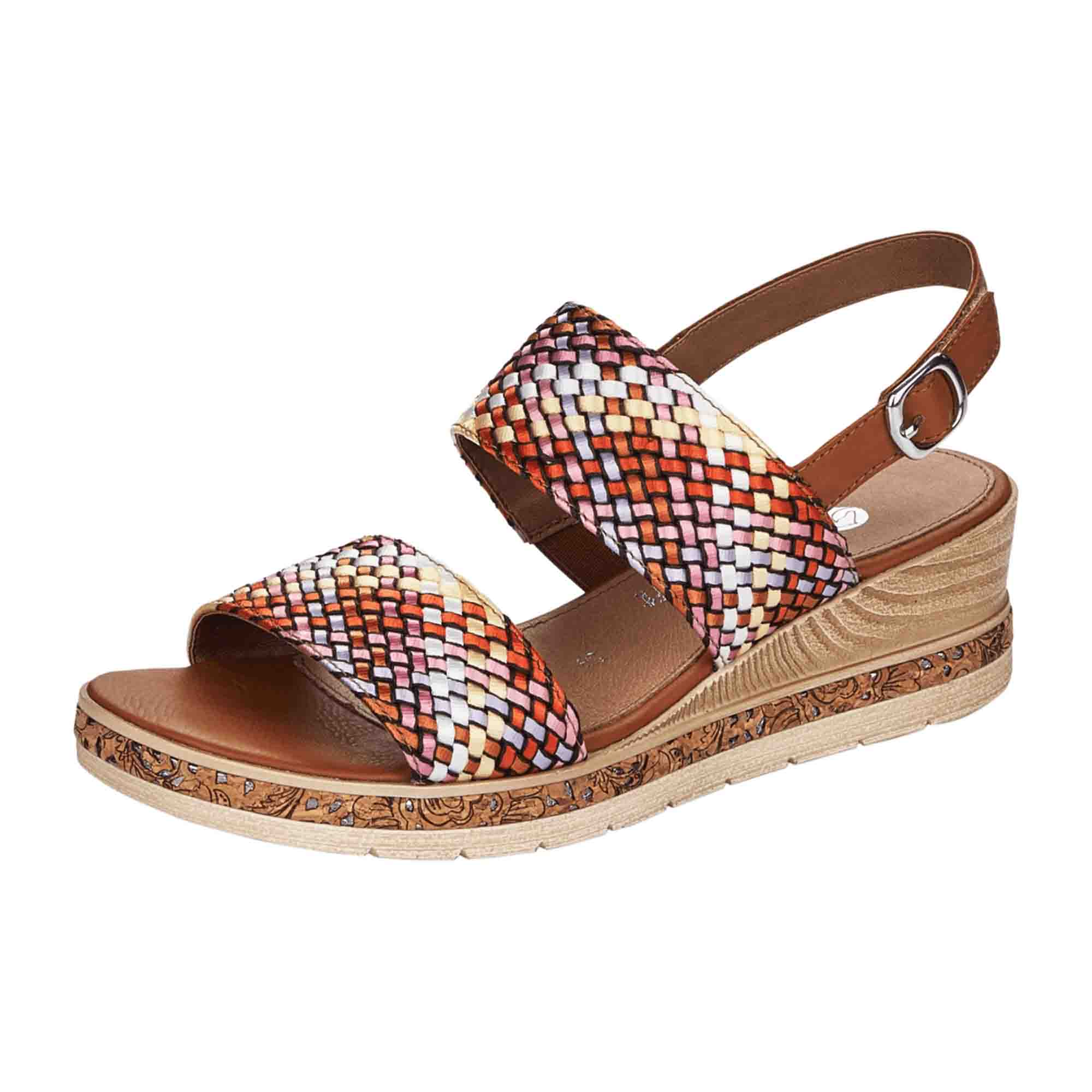 Remonte Colorful Women's Sandals with Velcro Strap and Wedge Heel