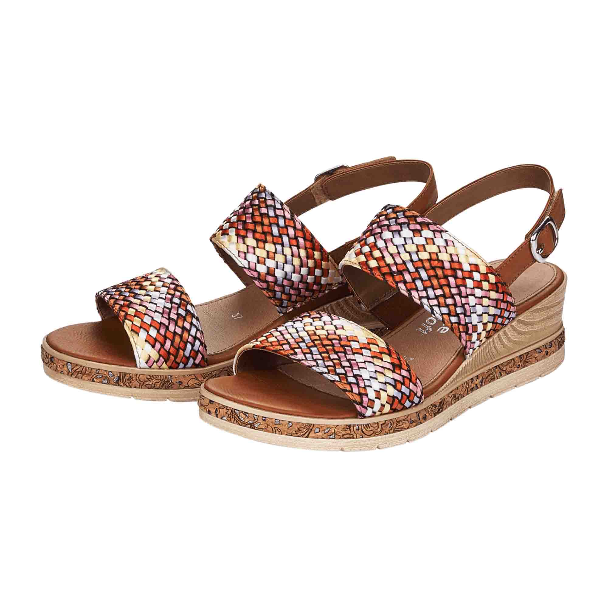 Remonte Colorful Women's Sandals with Velcro Strap and Wedge Heel