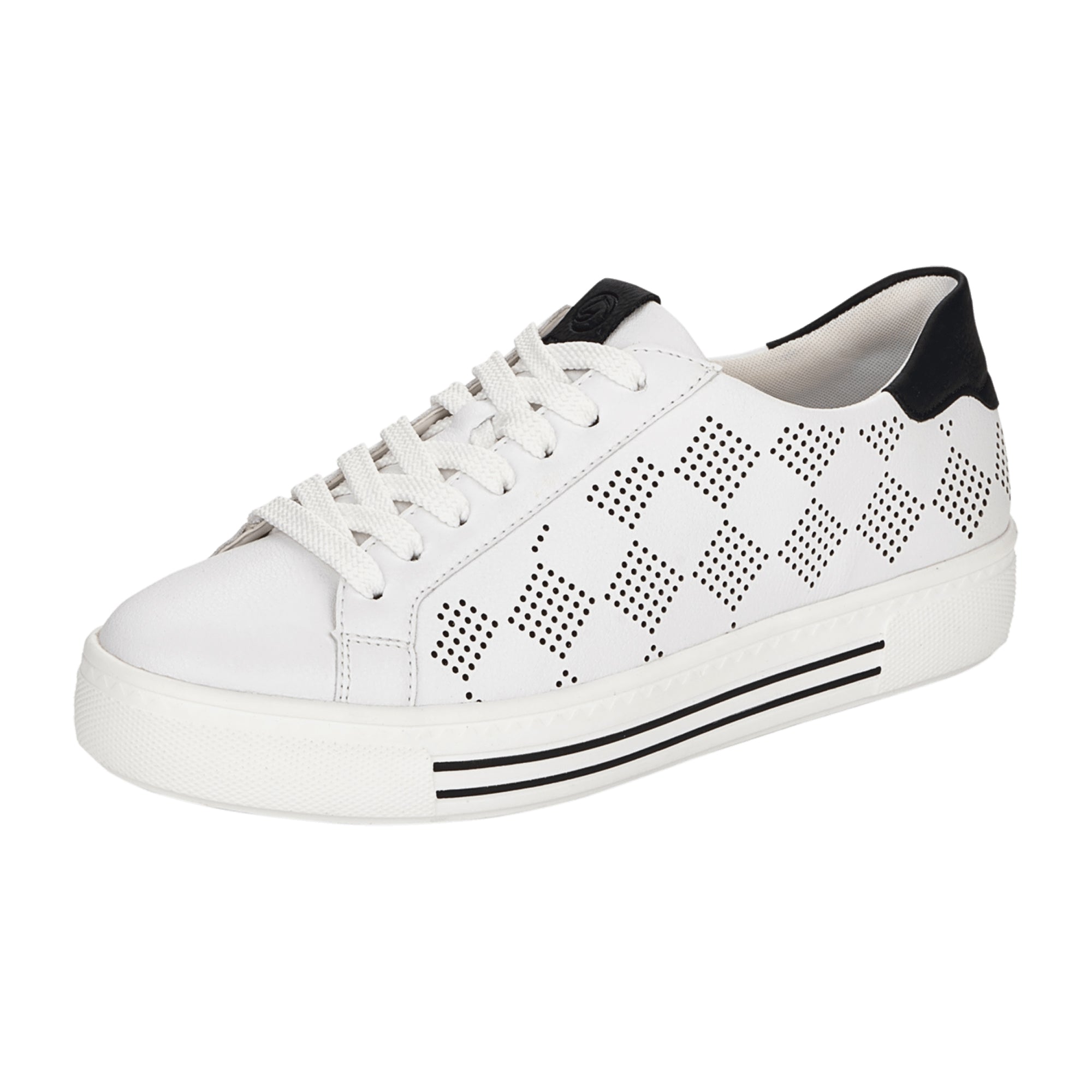 Remonte Women's White Low Sneakers with Laces and Flat Heel