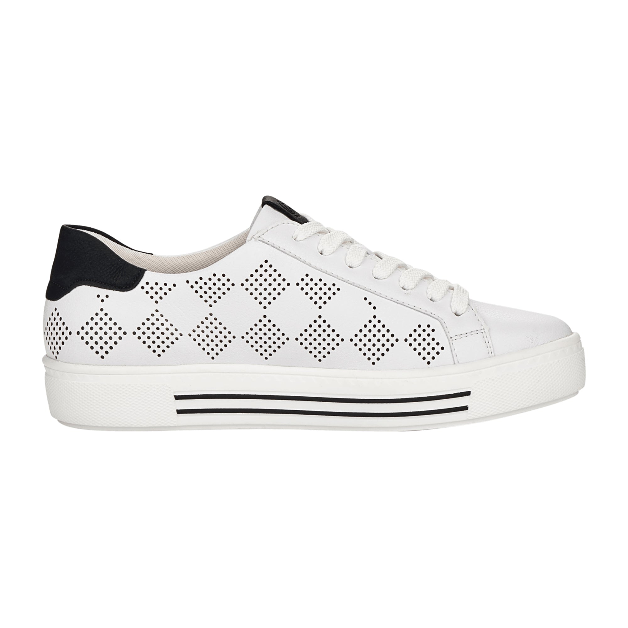 Remonte Women's White Low Sneakers with Laces and Flat Heel