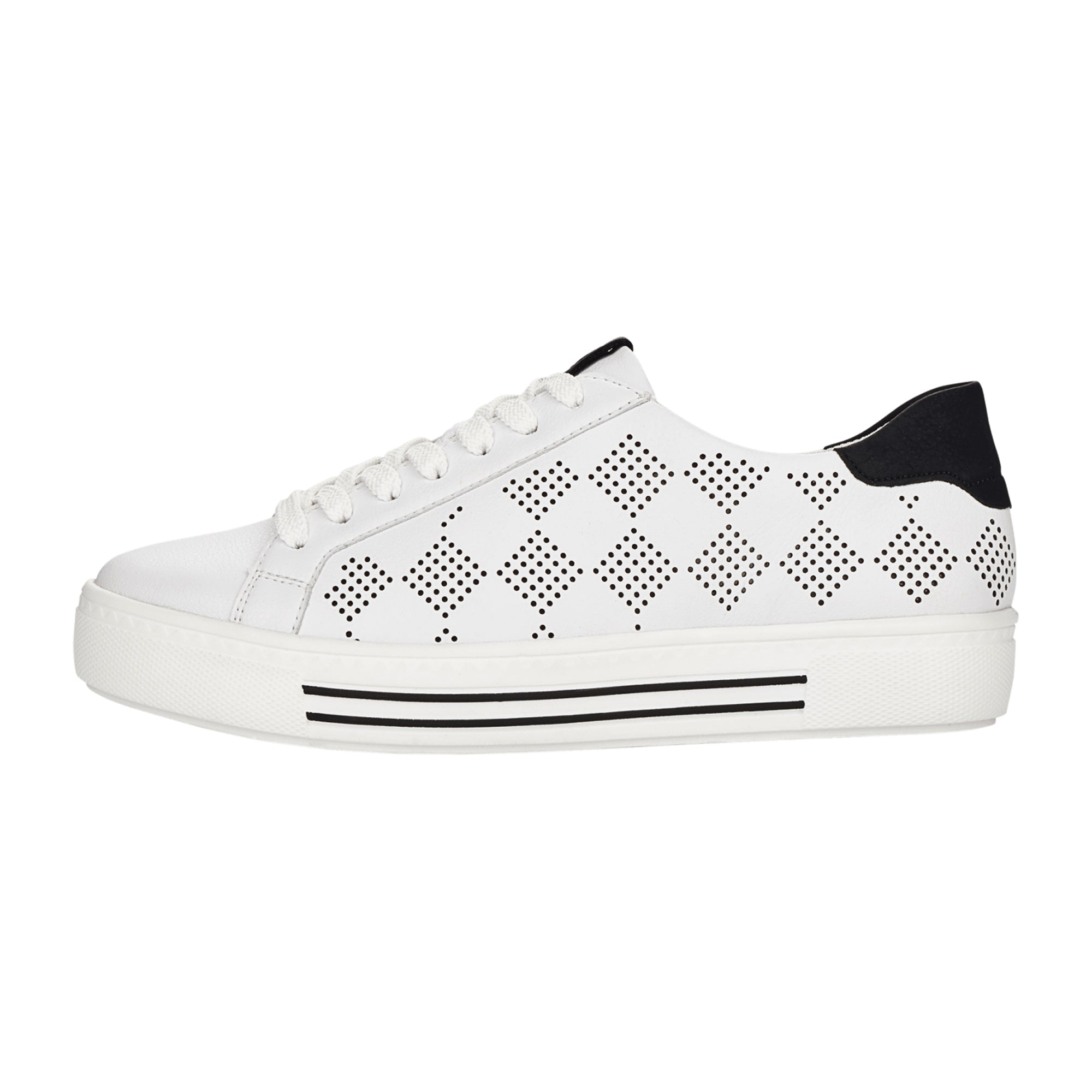 Remonte Women's White Low Sneakers with Laces and Flat Heel