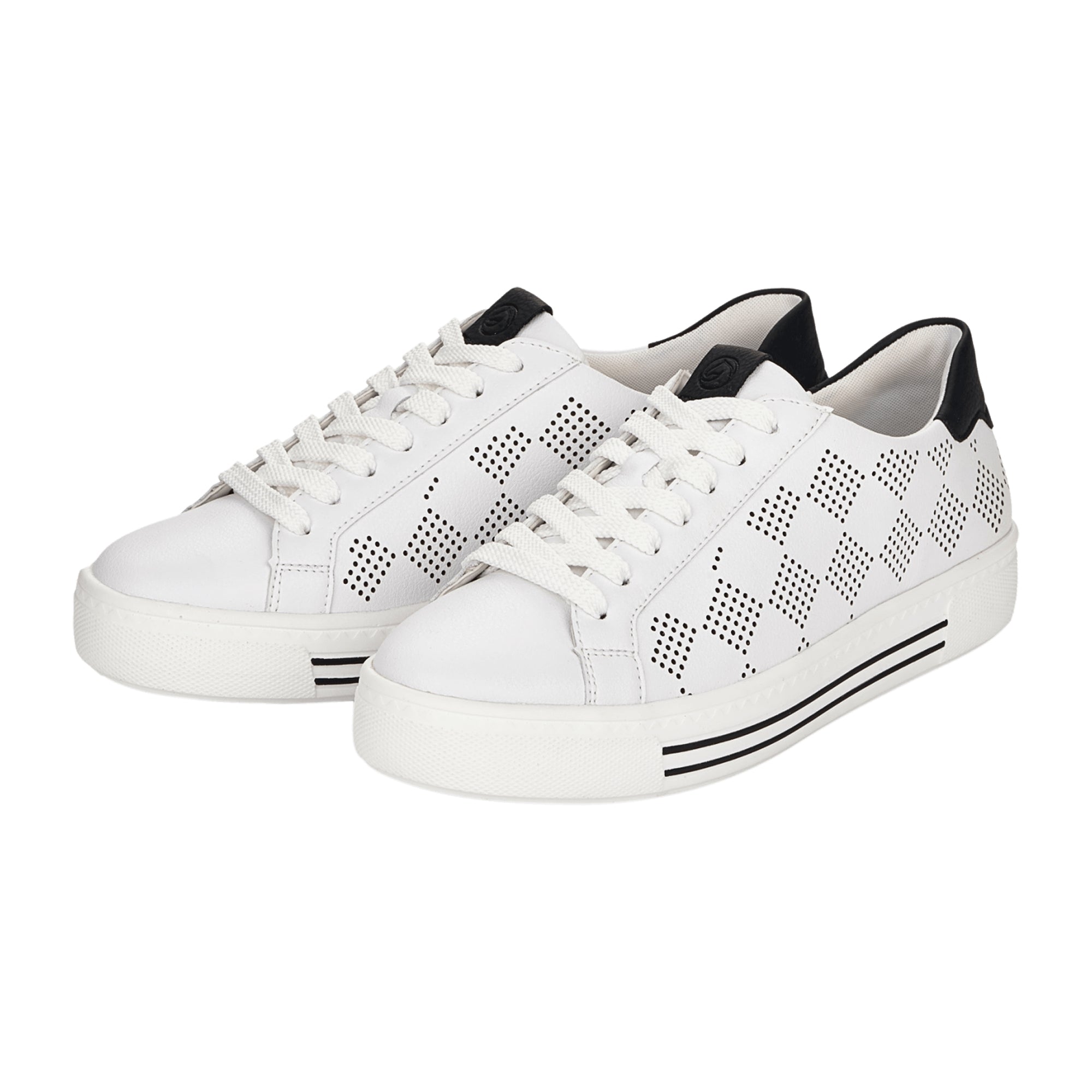 Remonte Women's White Low Sneakers with Laces and Flat Heel