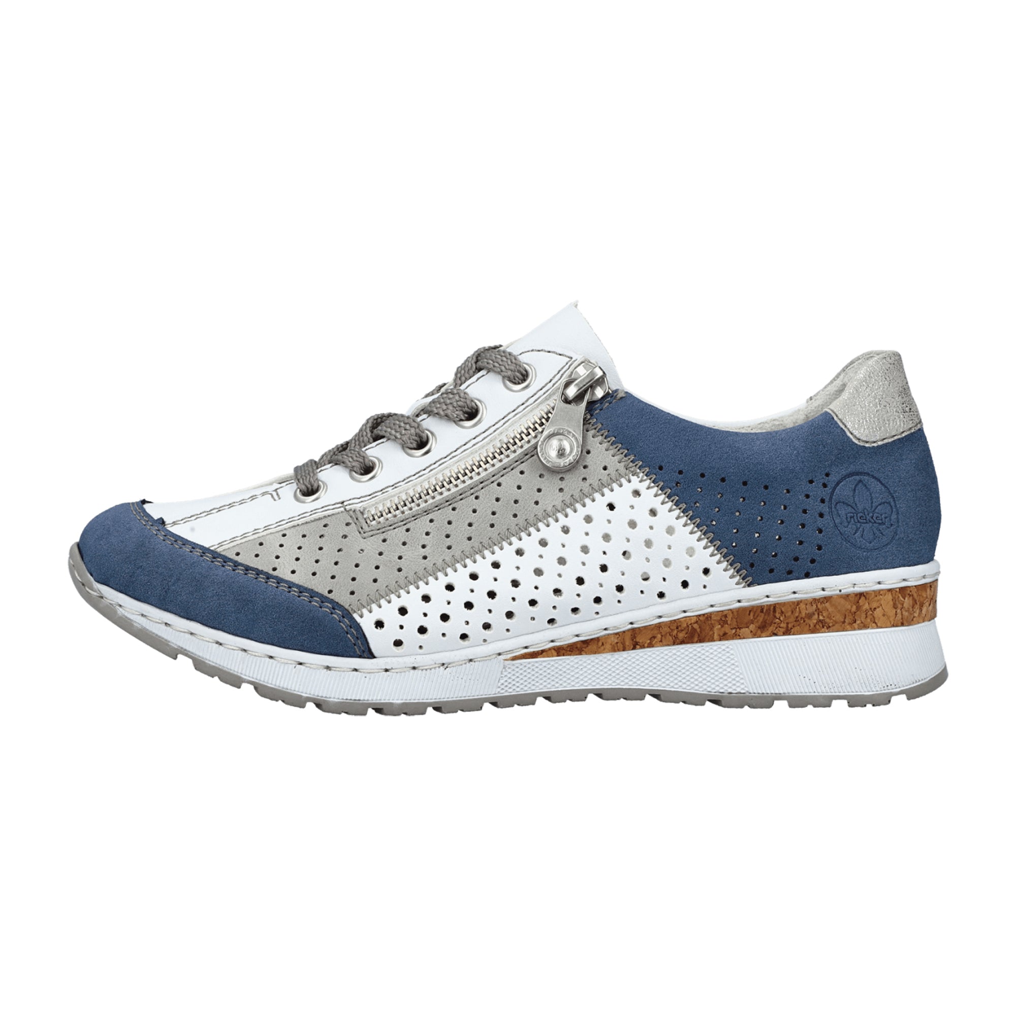 Rieker Blue Lace-Up Women's Shoes with Perforated or Woven Design Comfortable
