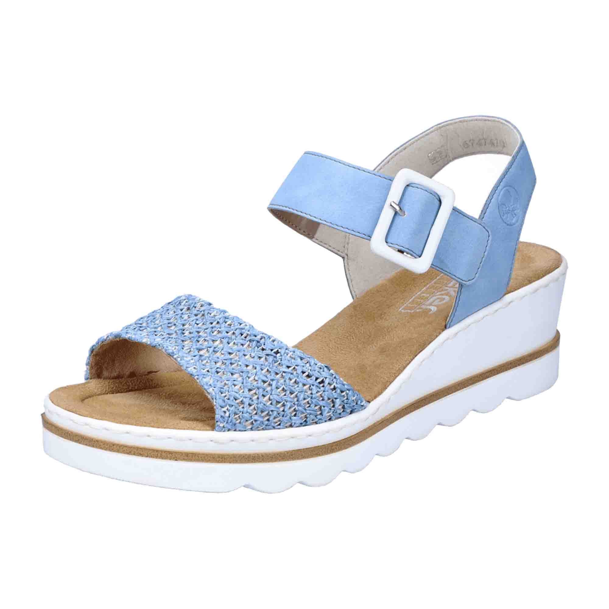 Rieker Women's Blue Wedge Sandals with Velcro Straps and Cushioned Sole