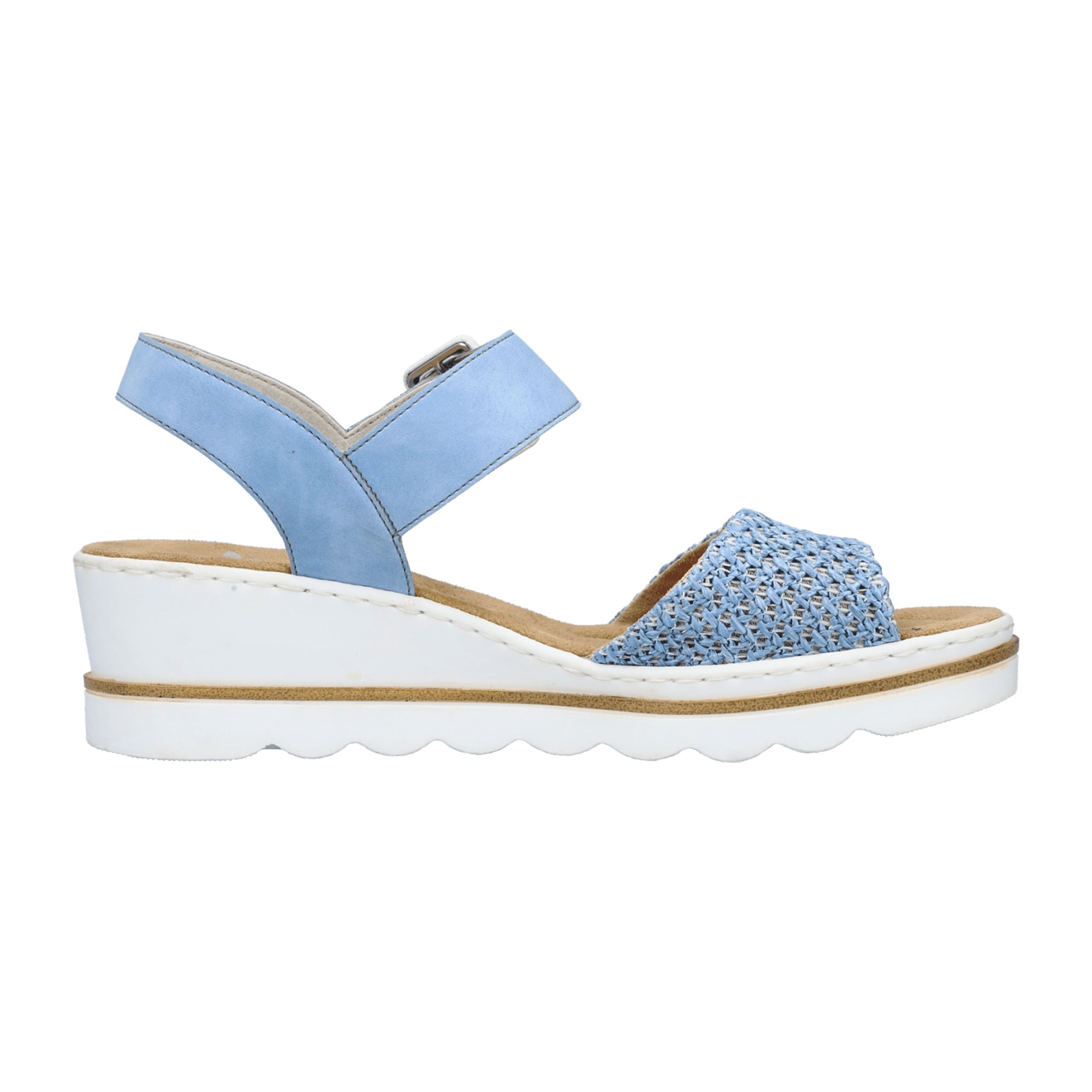Rieker Women's Blue Wedge Sandals with Velcro Straps and Cushioned Sole